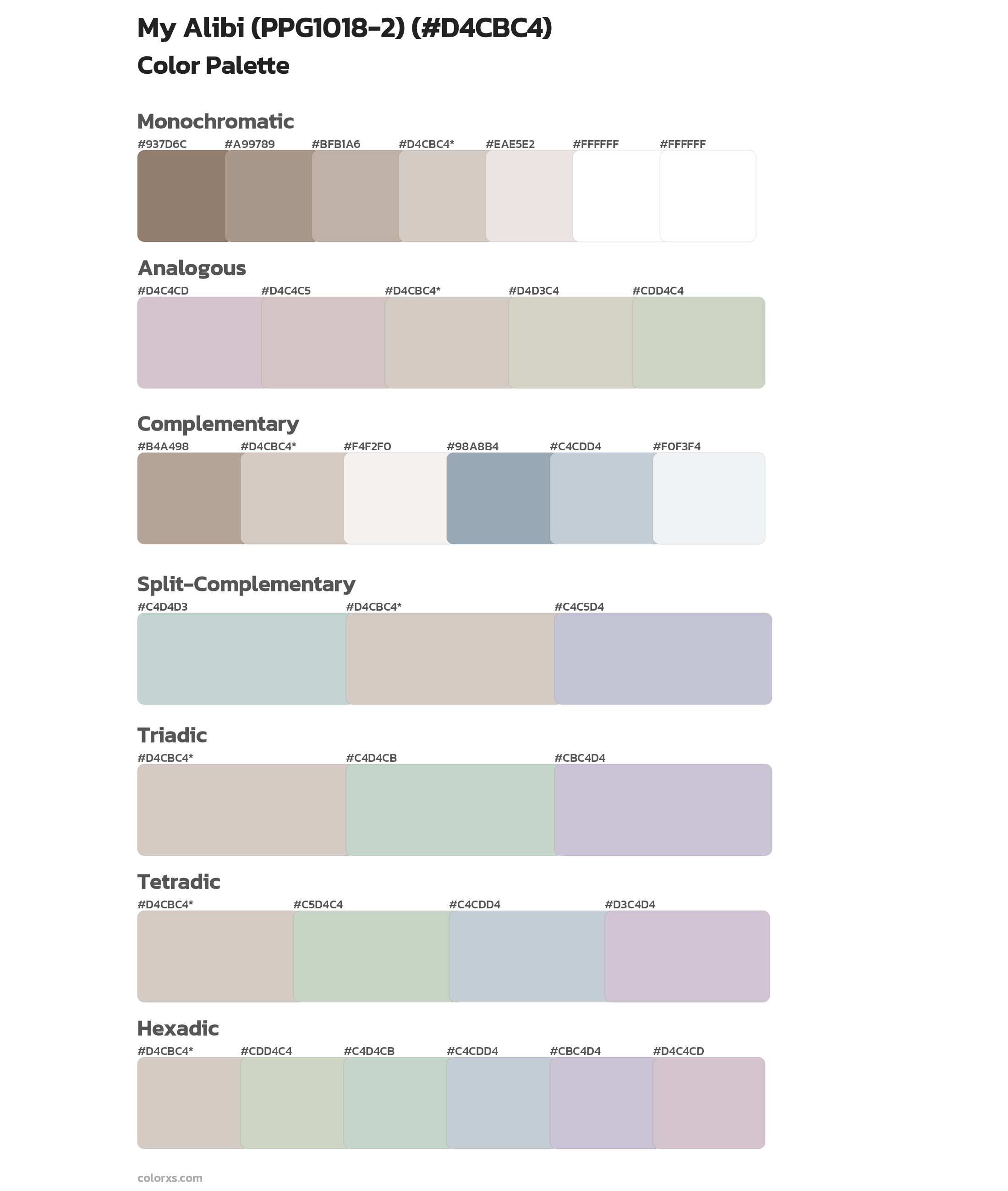 My Alibi (PPG1018-2) Color Scheme Palettes