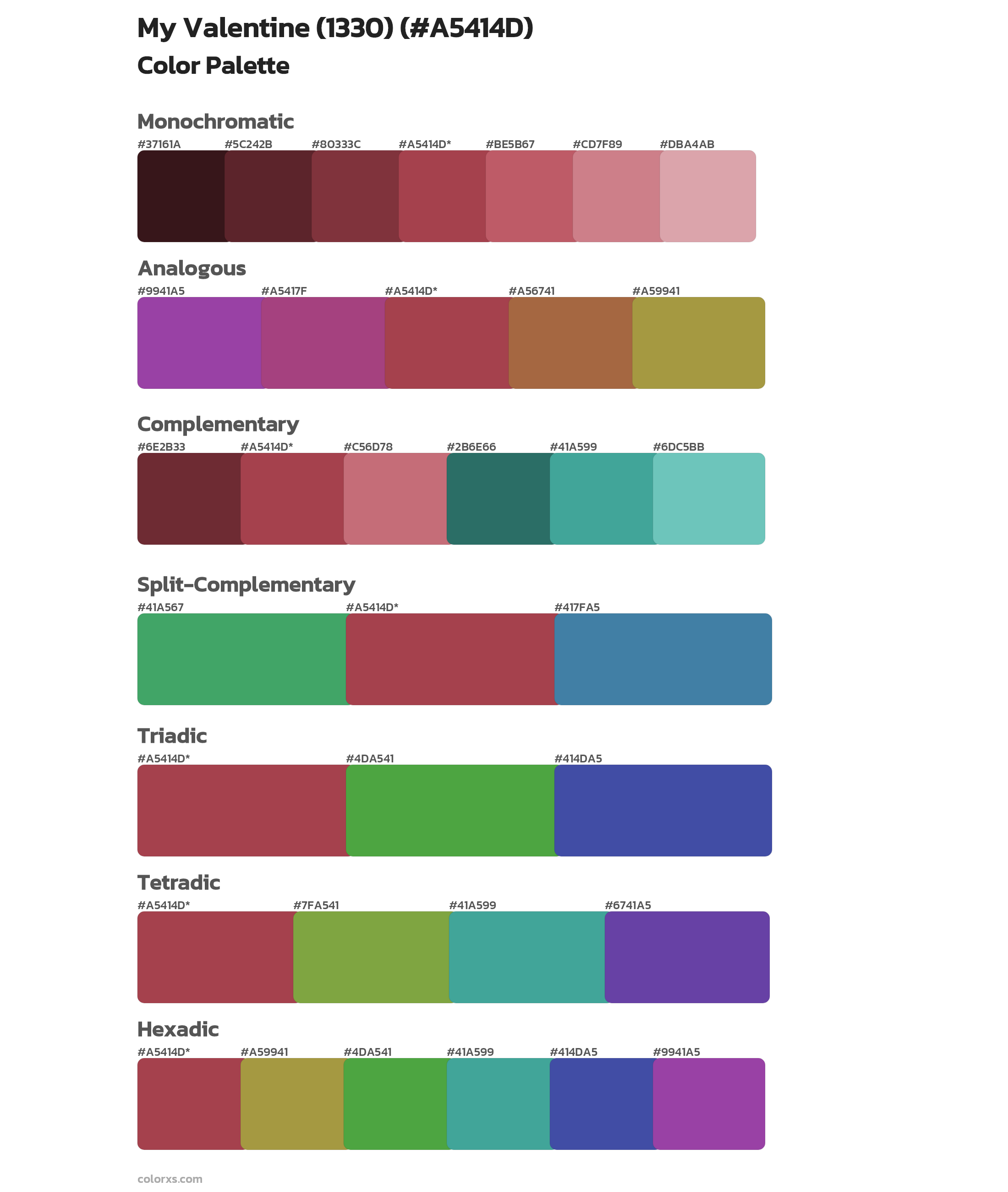 My Valentine (1330) Color Scheme Palettes