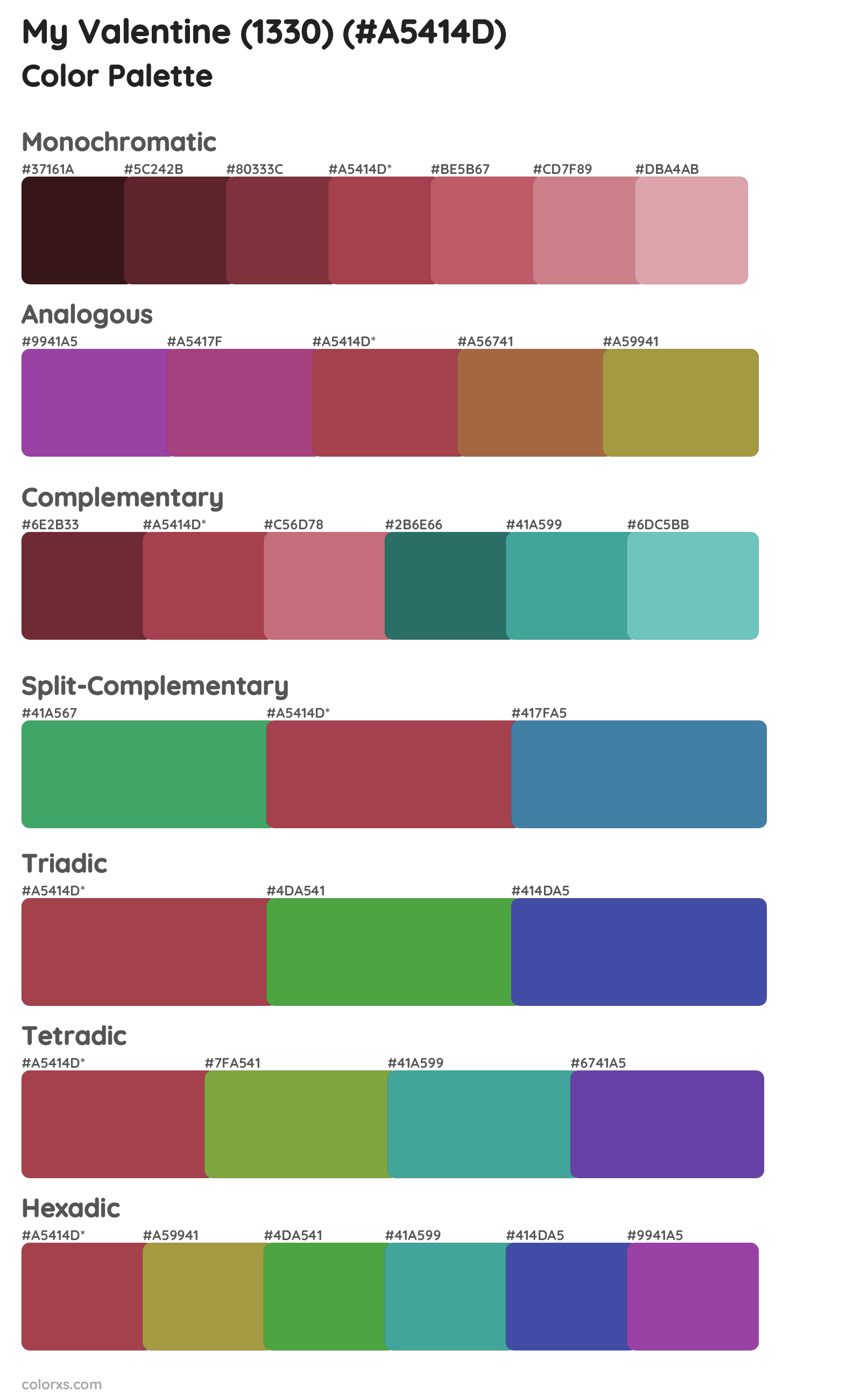 My Valentine (1330) Color Scheme Palettes