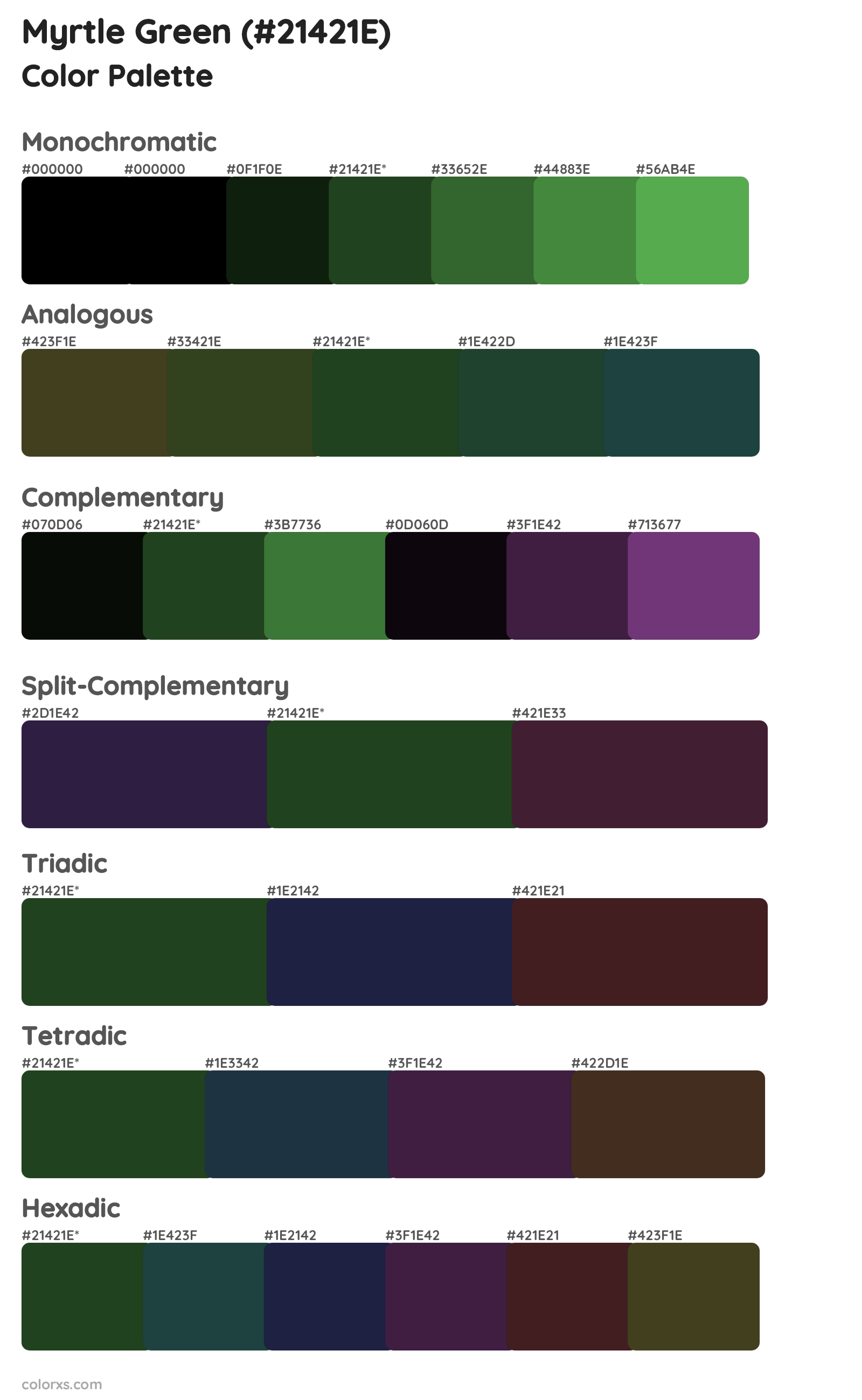 Myrtle Green Color Scheme Palettes