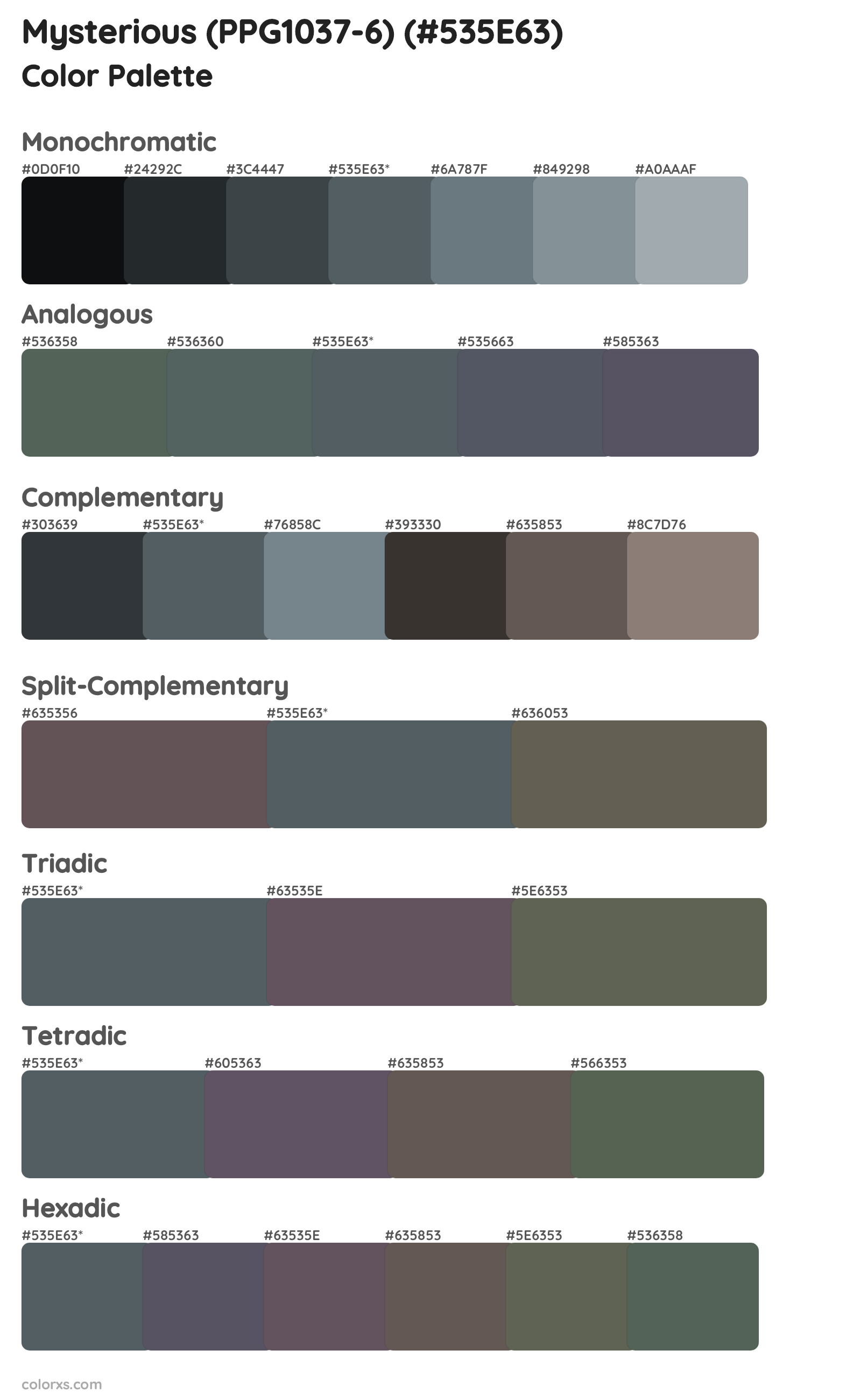 Mysterious (PPG1037-6) Color Scheme Palettes