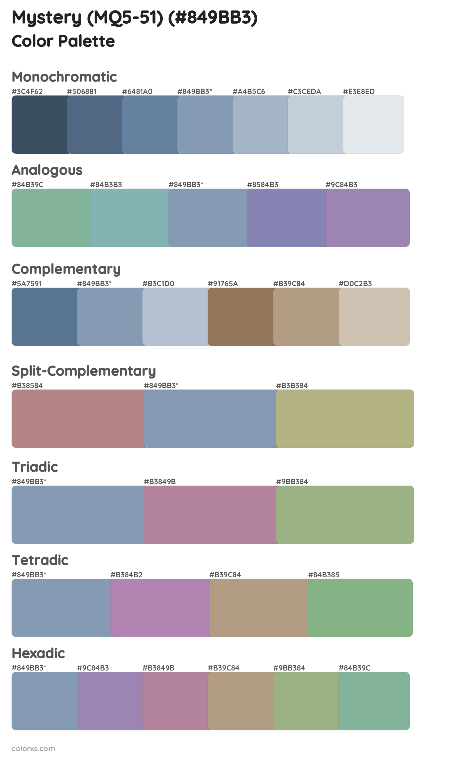Mystery (MQ5-51) Color Scheme Palettes