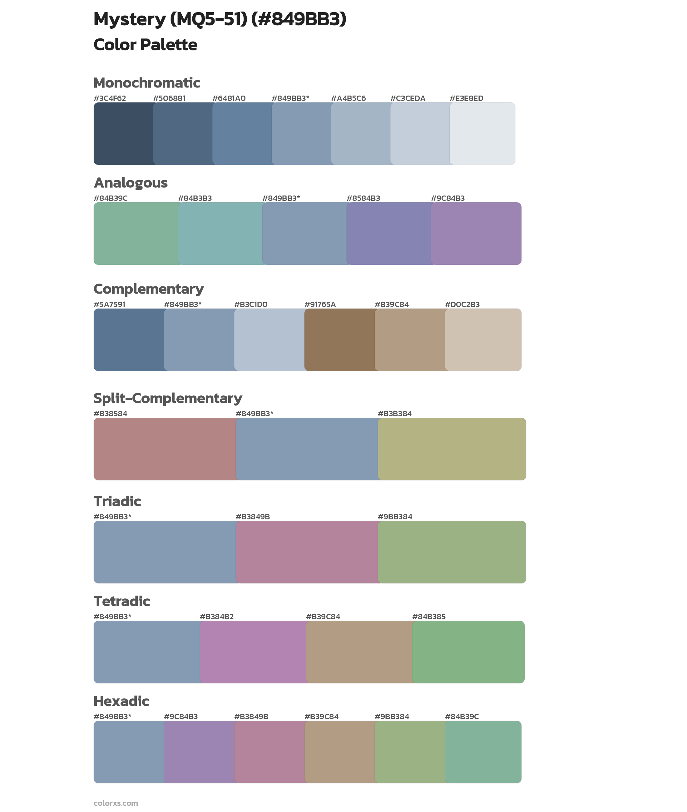 Mystery (MQ5-51) Color Scheme Palettes