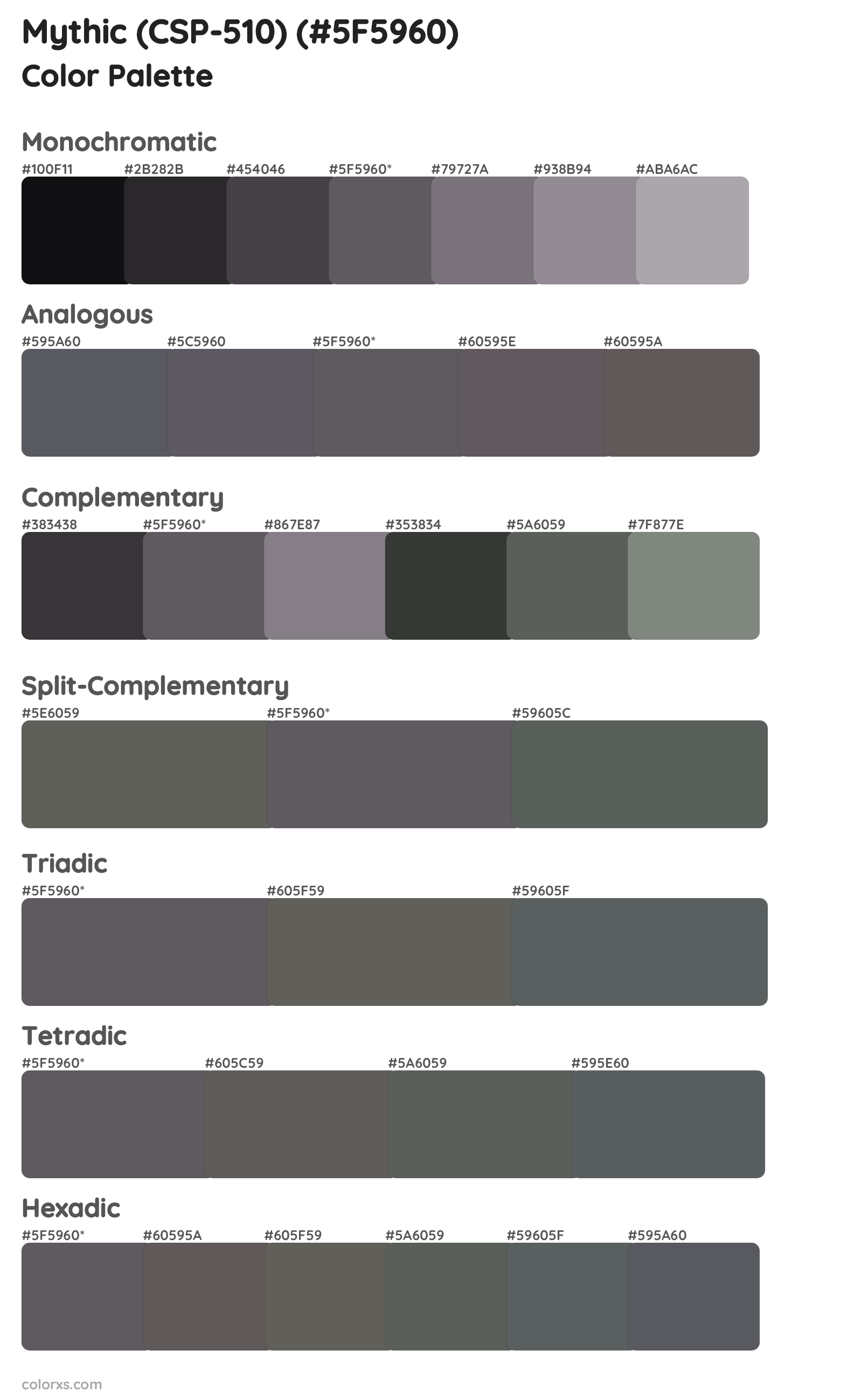 Mythic (CSP-510) Color Scheme Palettes