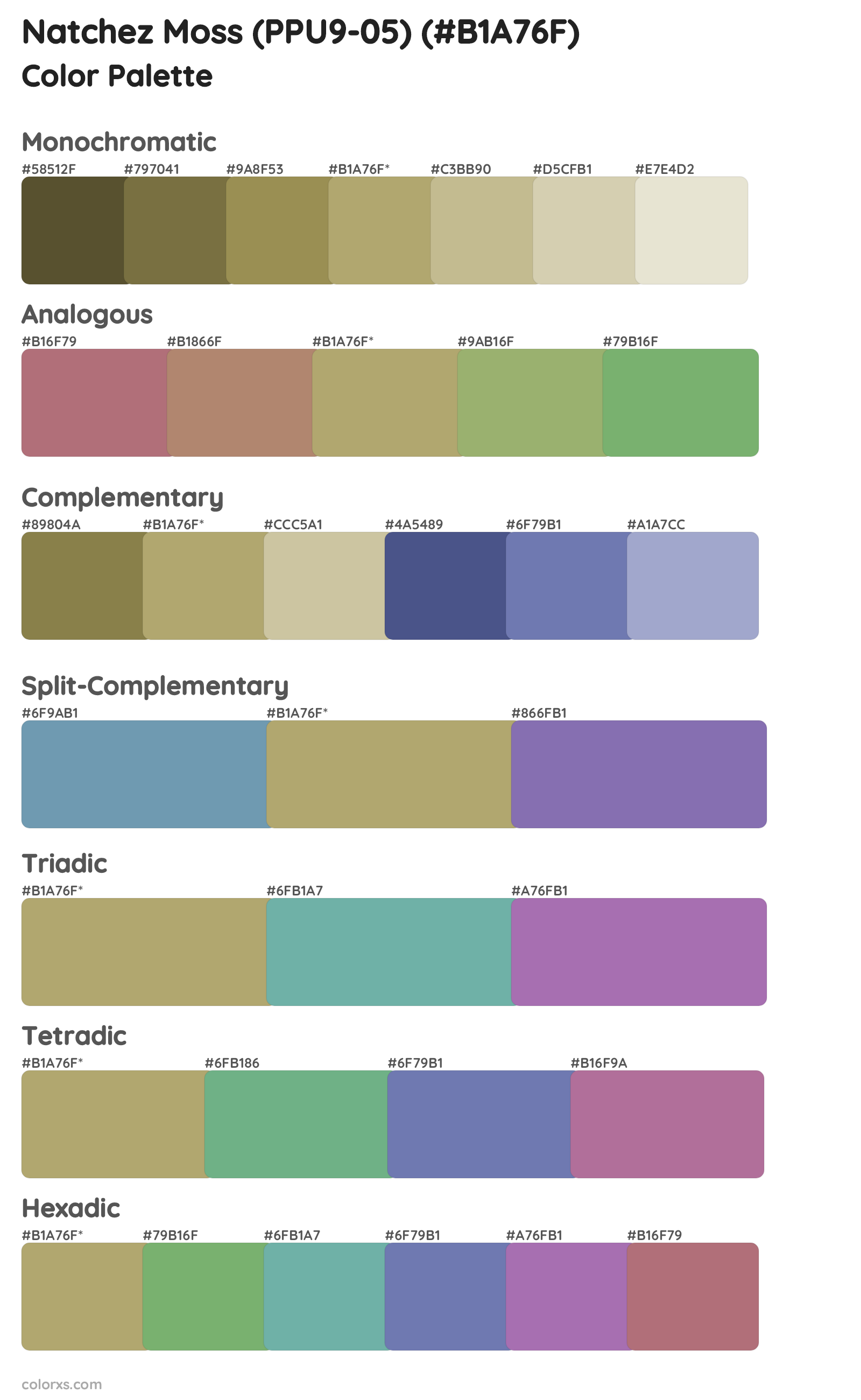 Natchez Moss (PPU9-05) Color Scheme Palettes