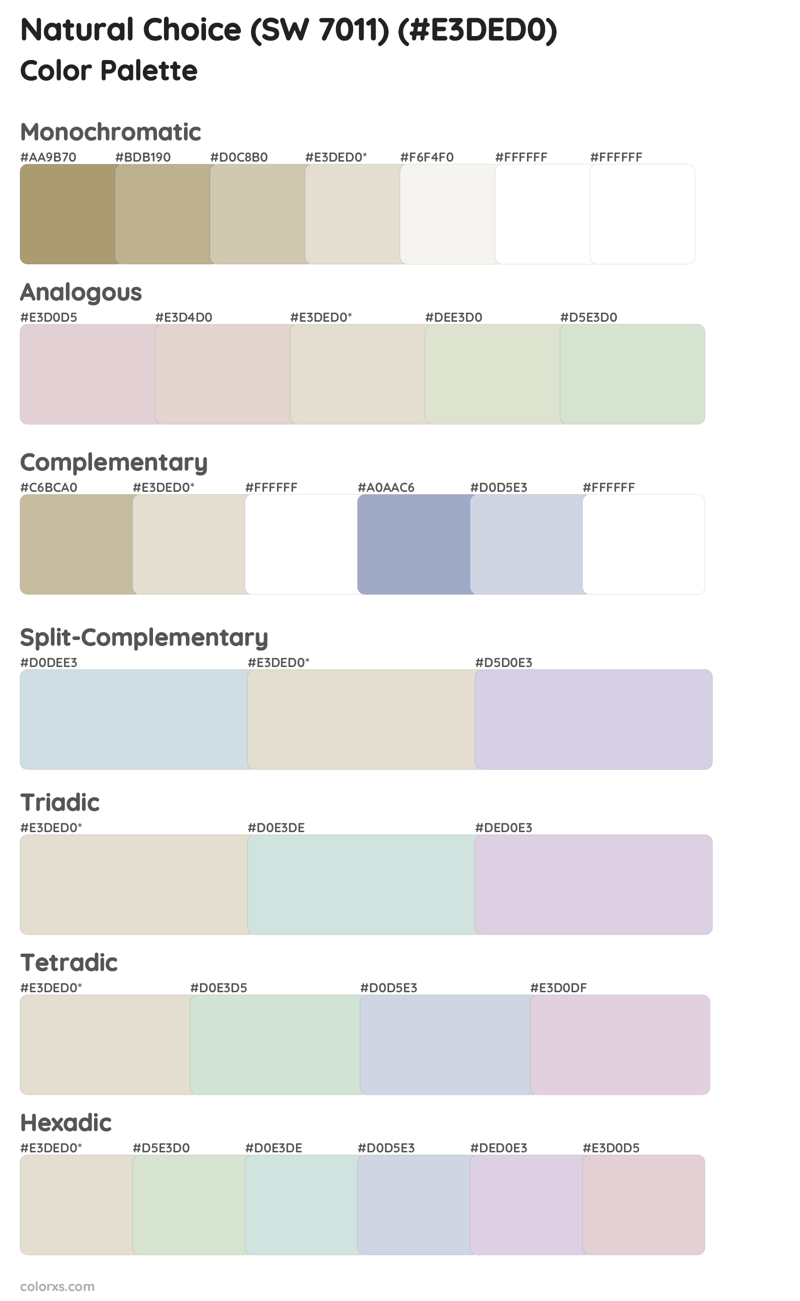 Natural Choice (SW 7011) Color Scheme Palettes