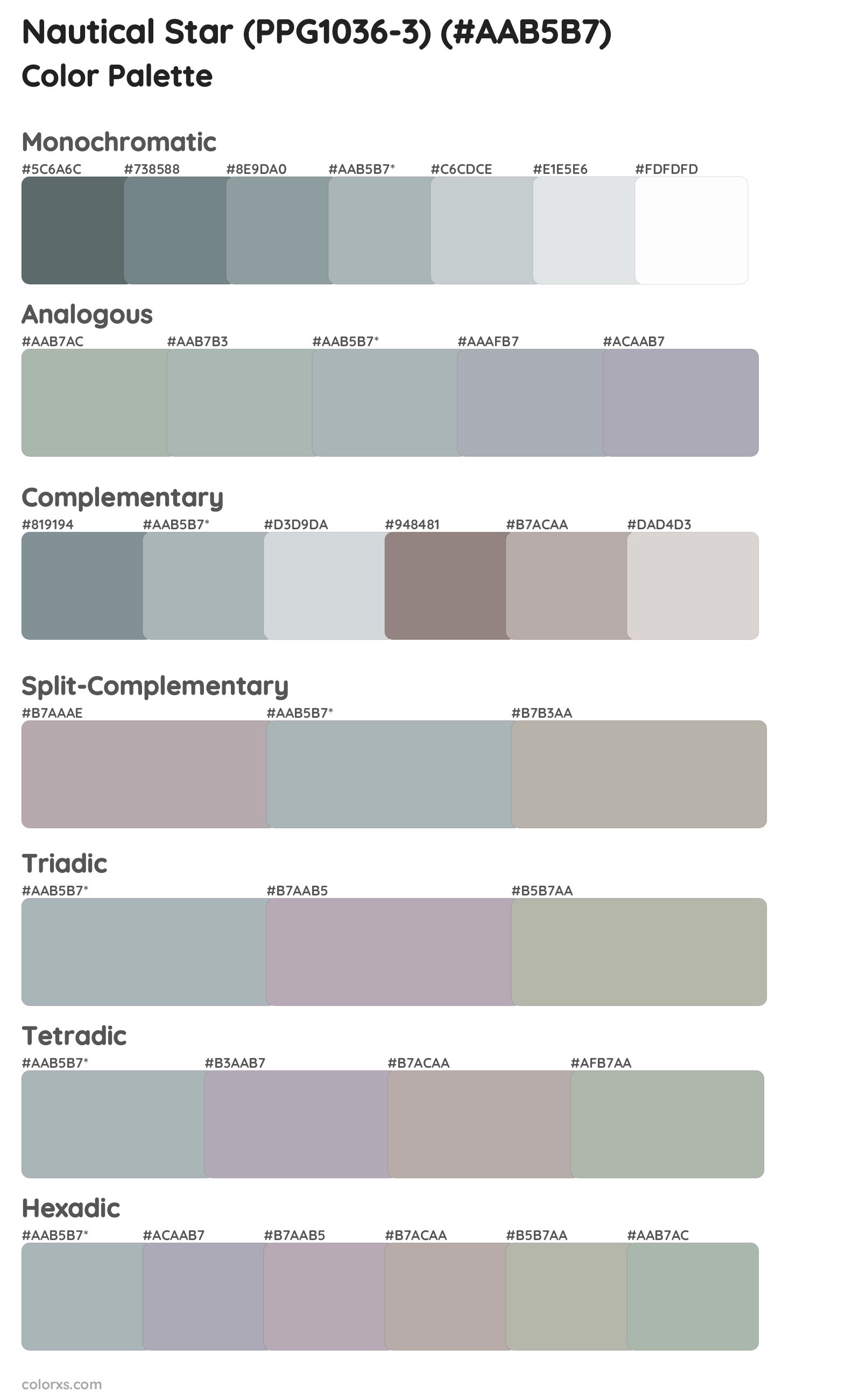 Nautical Star (PPG1036-3) Color Scheme Palettes
