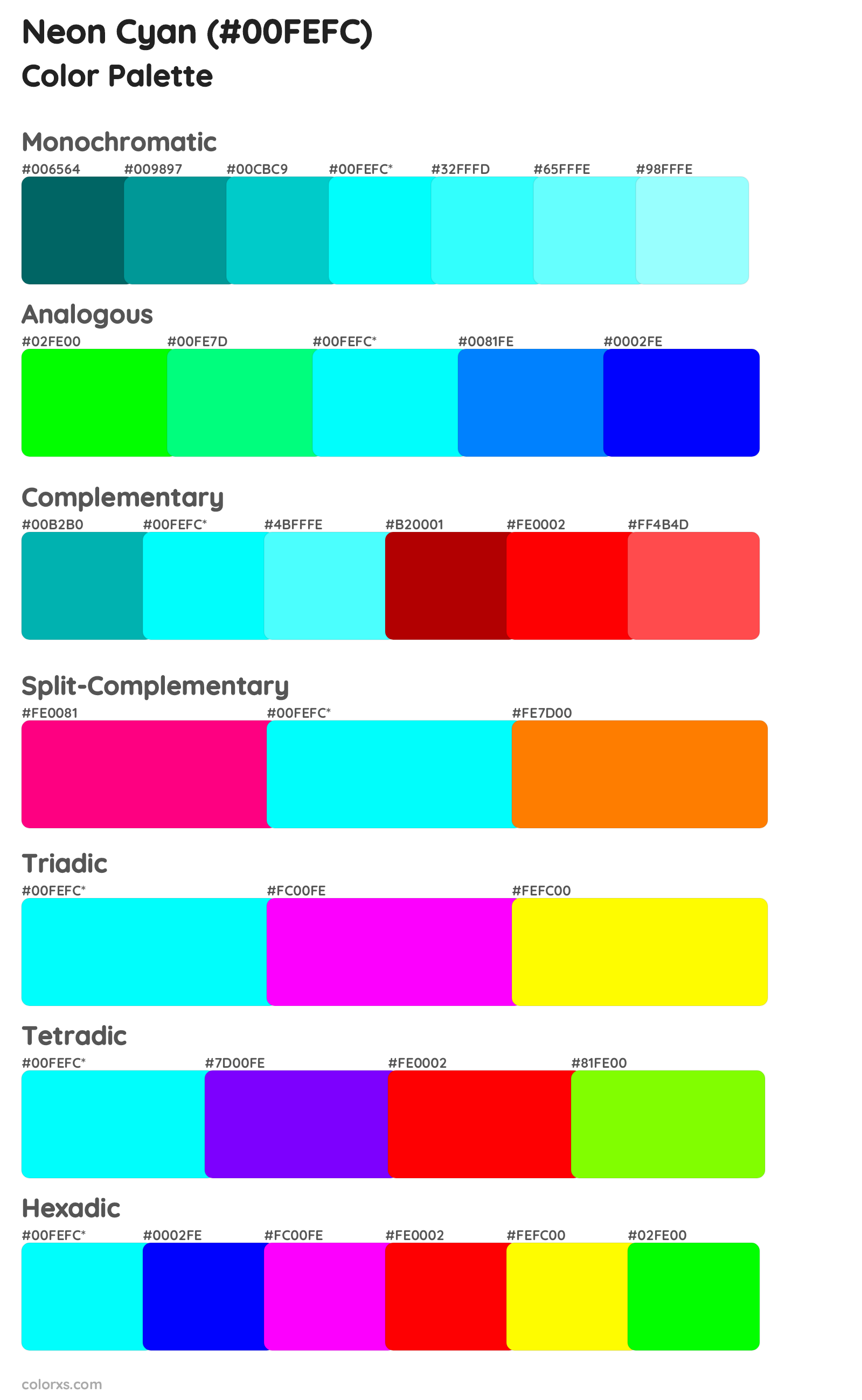 Neon Cyan Color Scheme Palettes