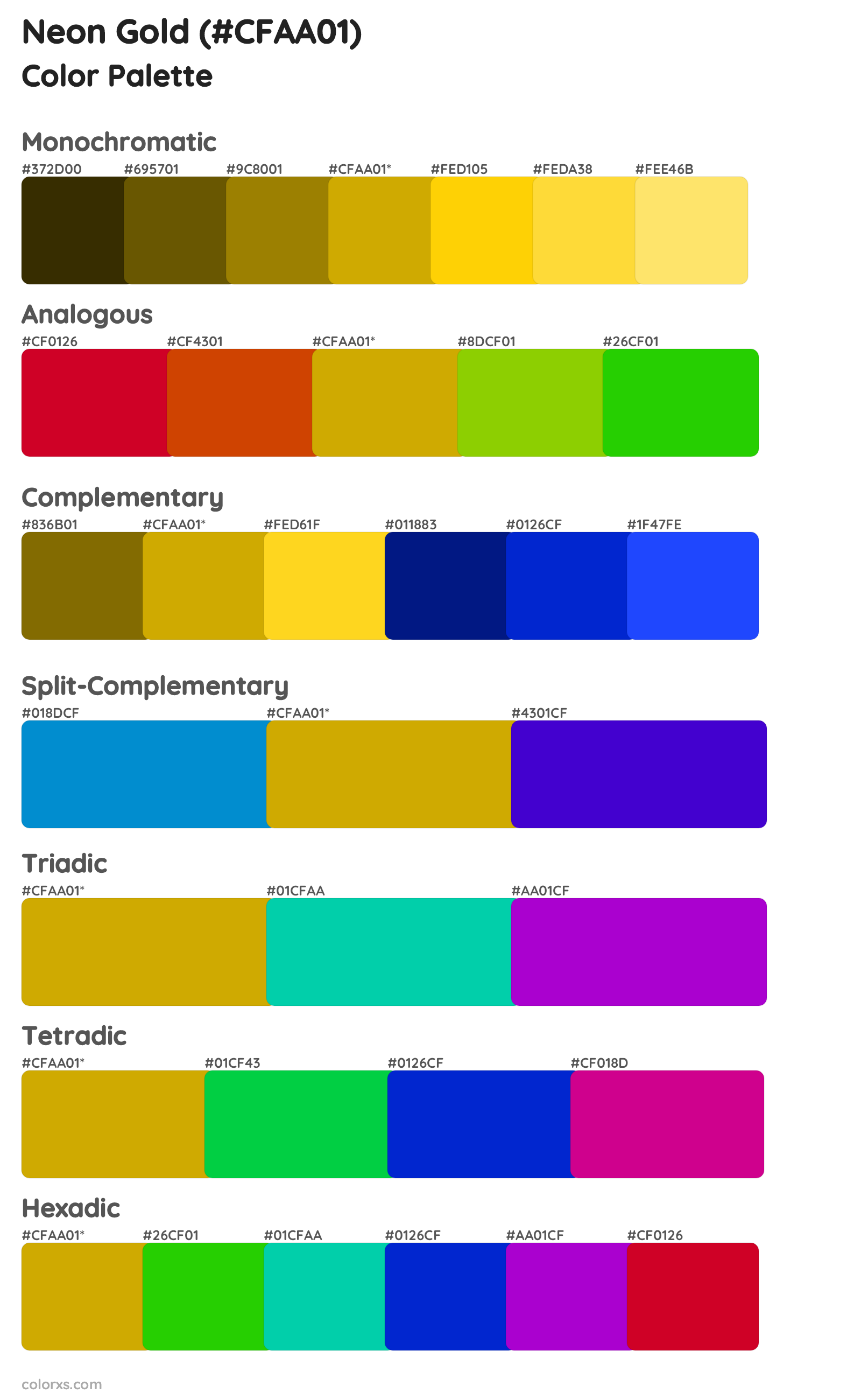 Neon Gold Color Scheme Palettes