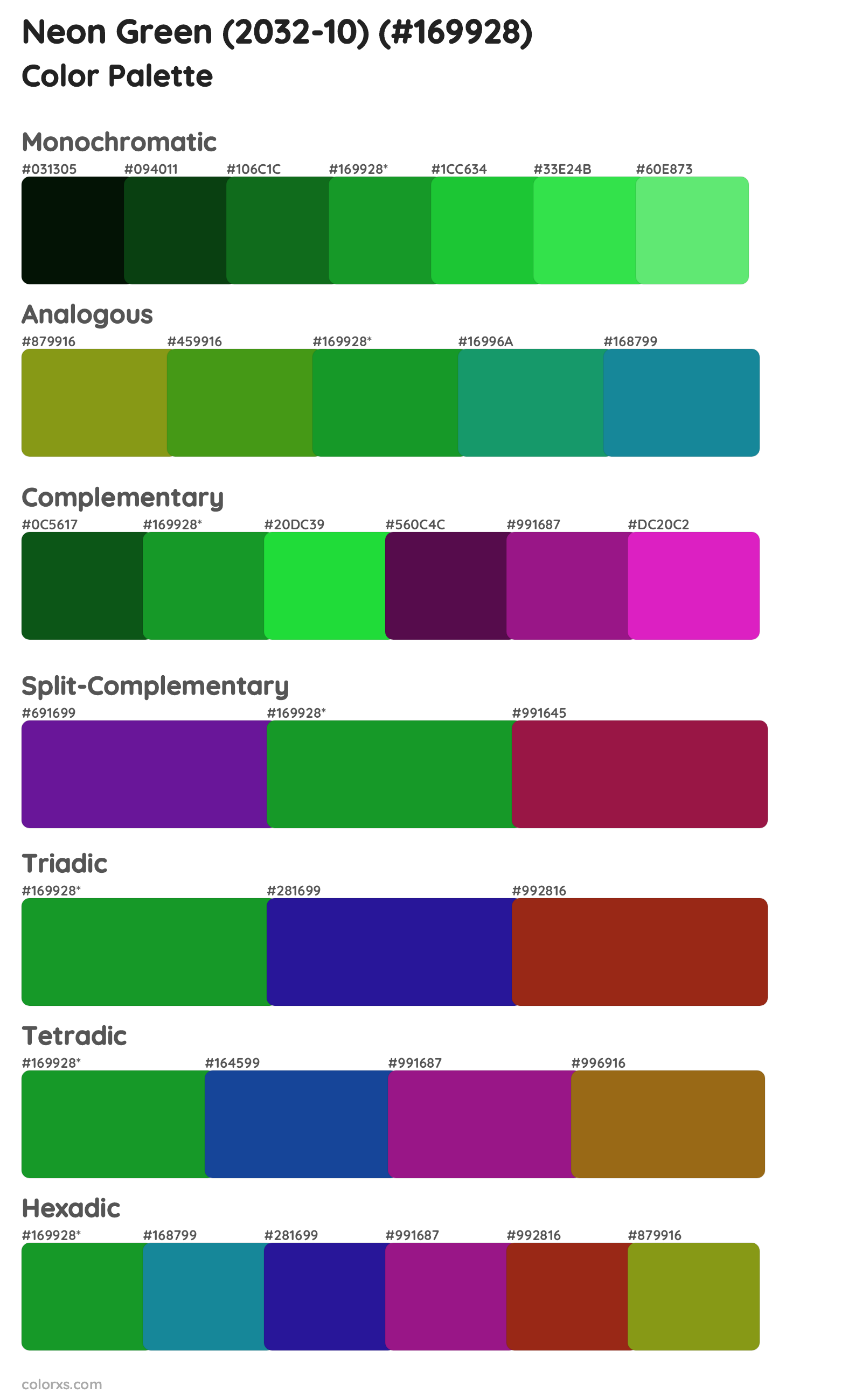 Neon Green (2032-10) Color Scheme Palettes