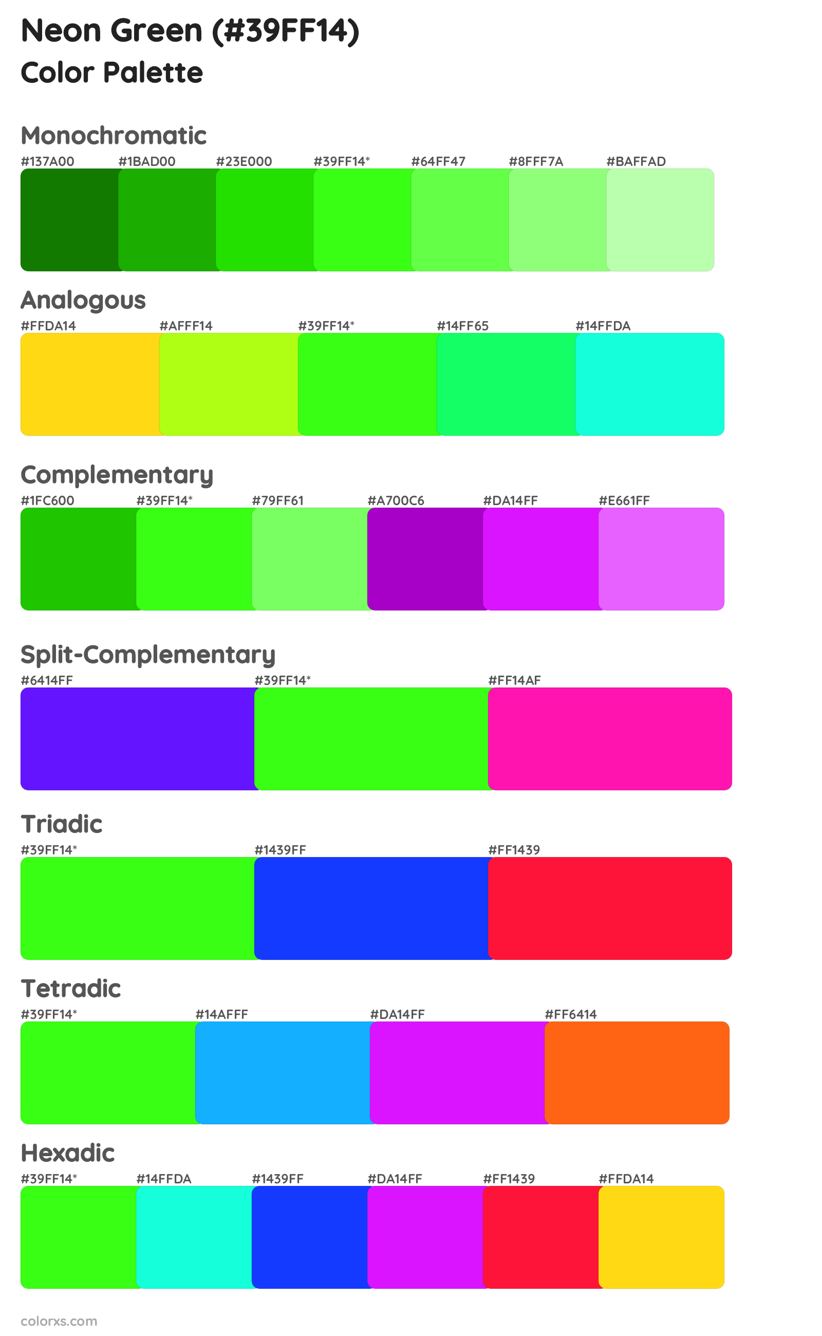 Neon Green color palettes and color scheme combinations