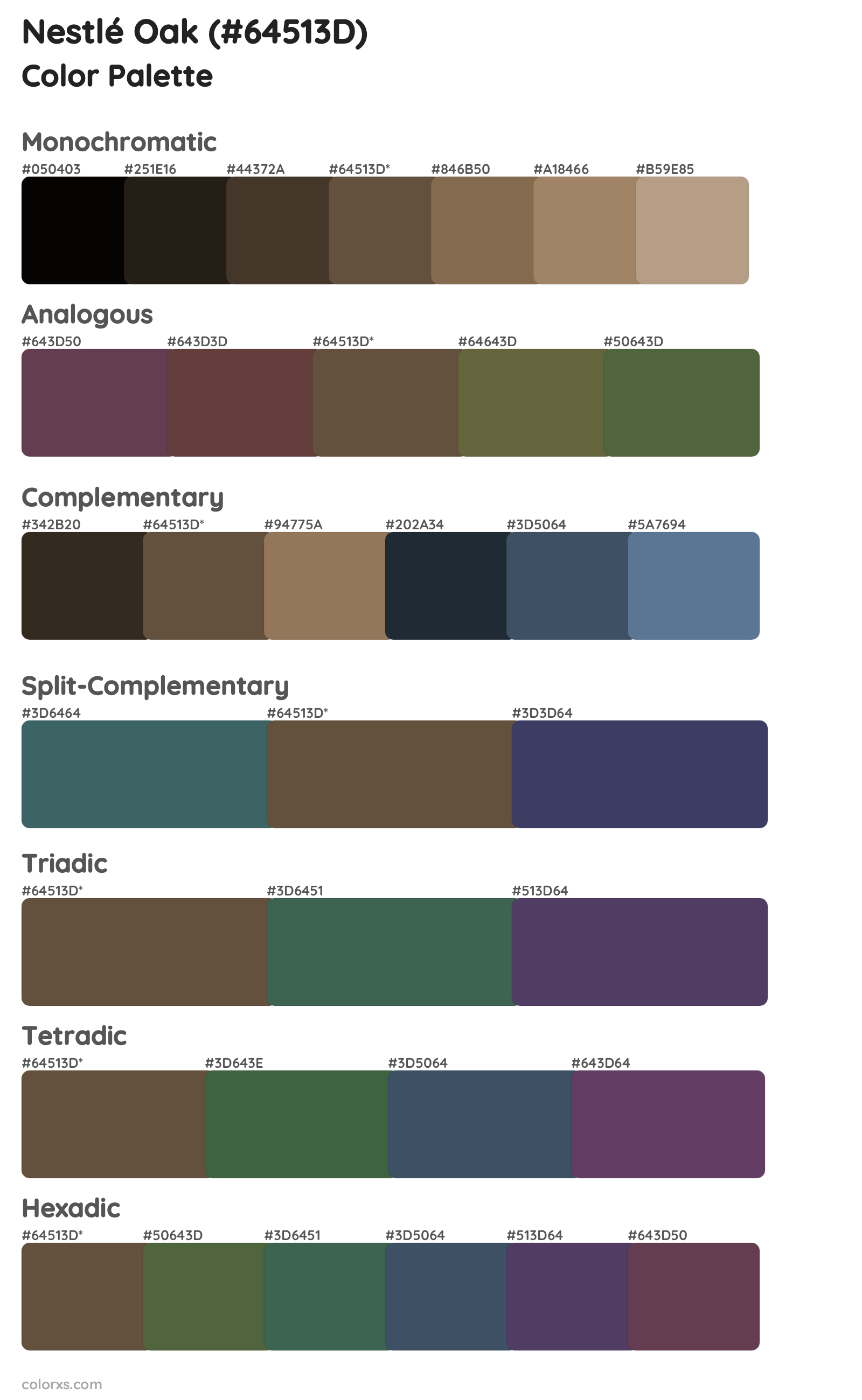 Nestlé Oak Color Scheme Palettes
