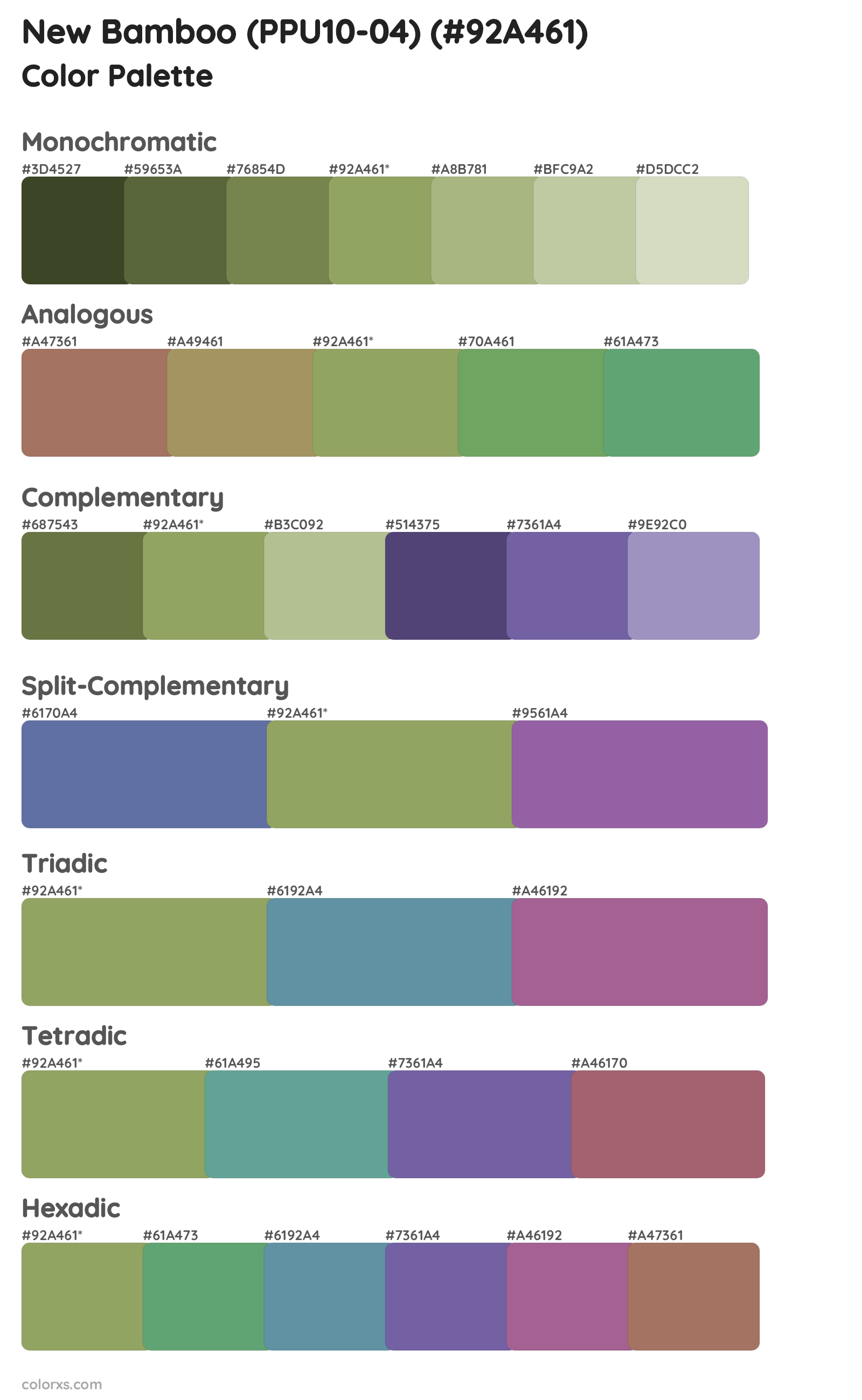 New Bamboo (PPU10-04) Color Scheme Palettes