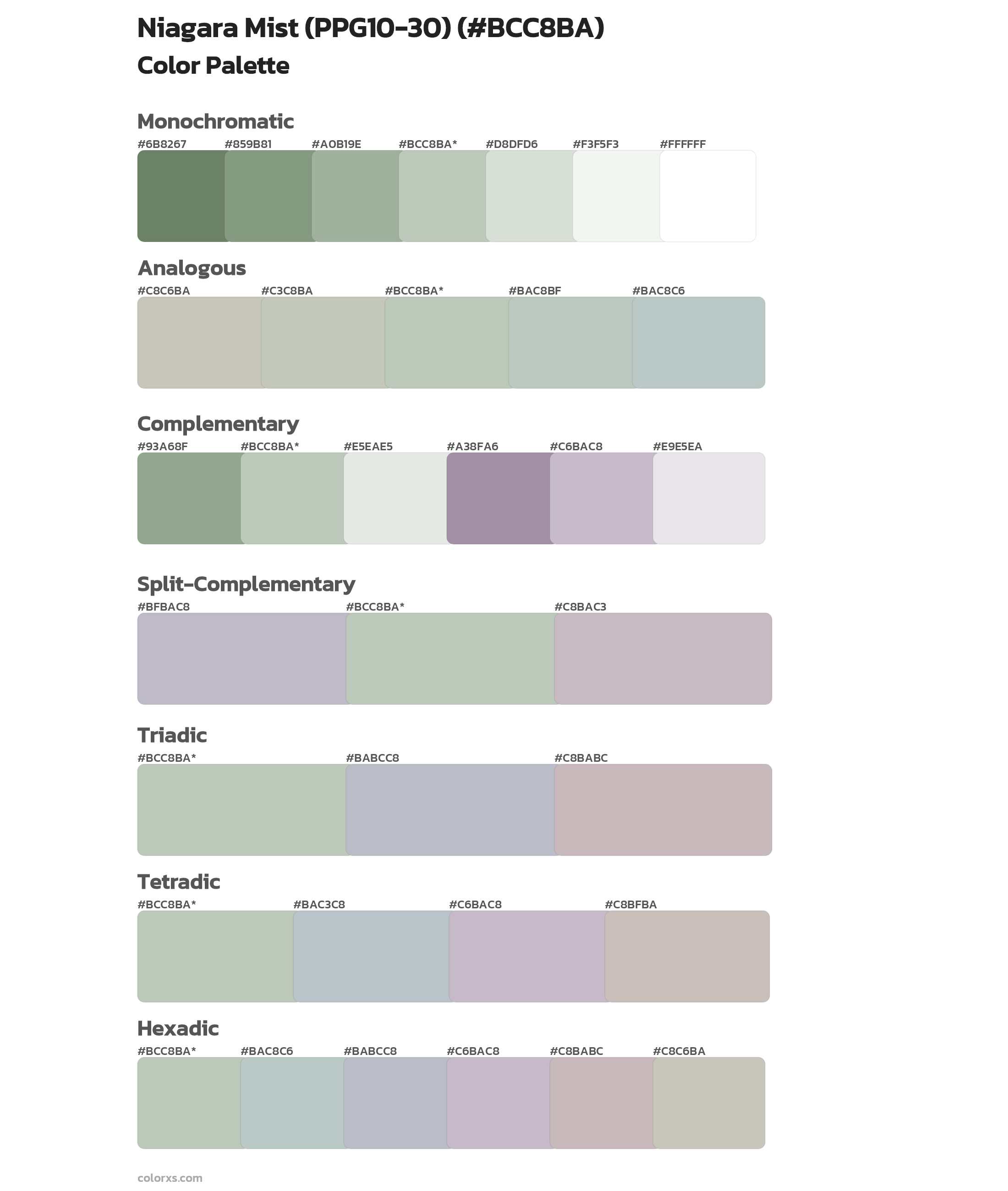 Niagara Mist (PPG10-30) Color Scheme Palettes