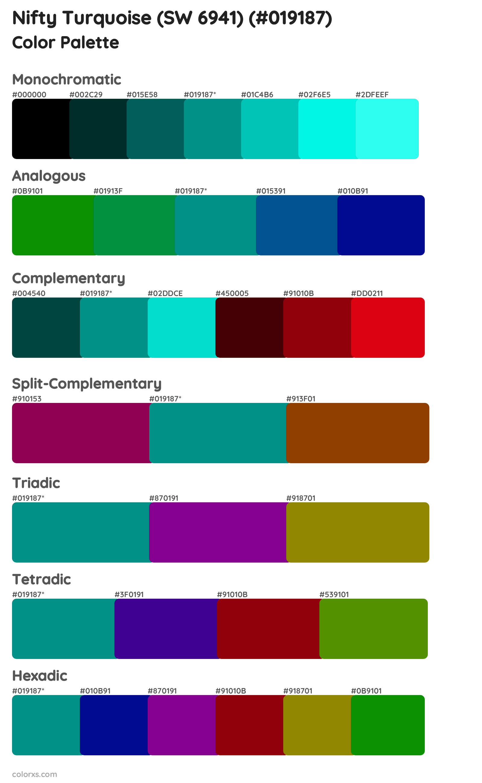 Nifty Turquoise (SW 6941) Color Scheme Palettes