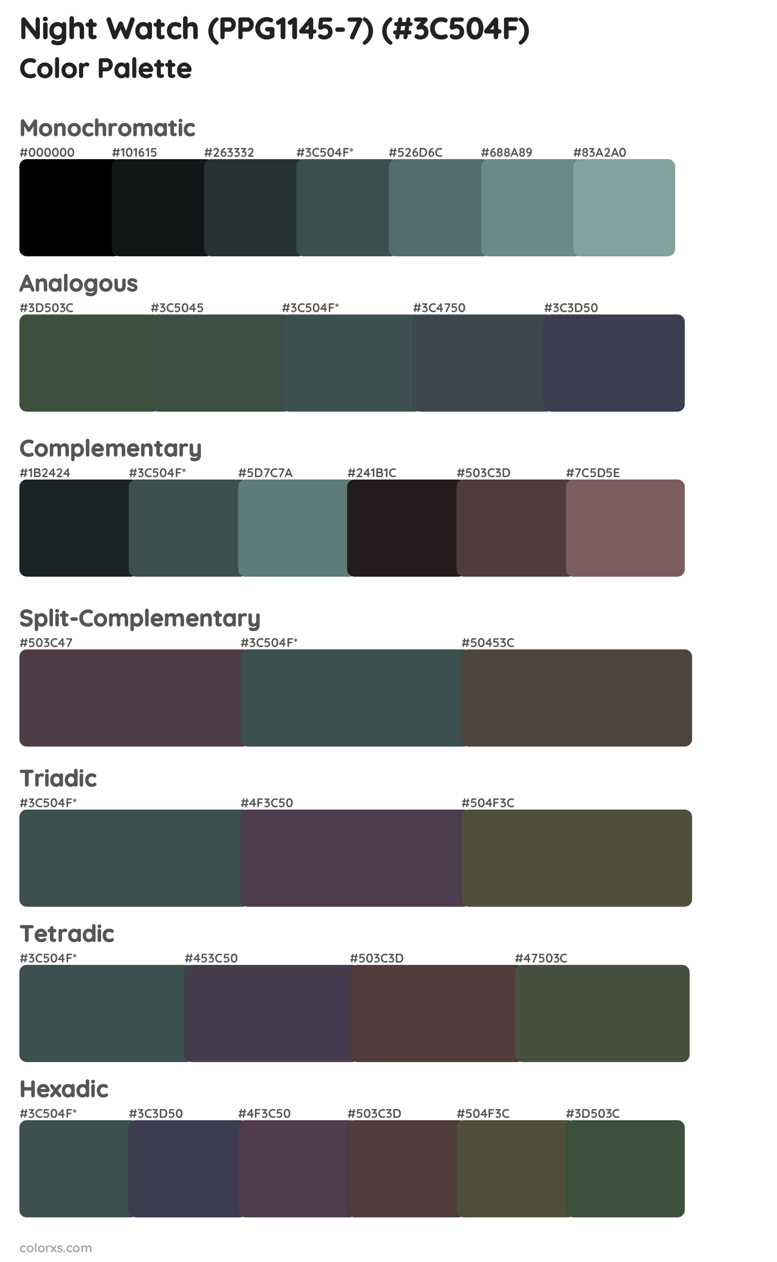 Night Watch (PPG1145-7) Color Scheme Palettes
