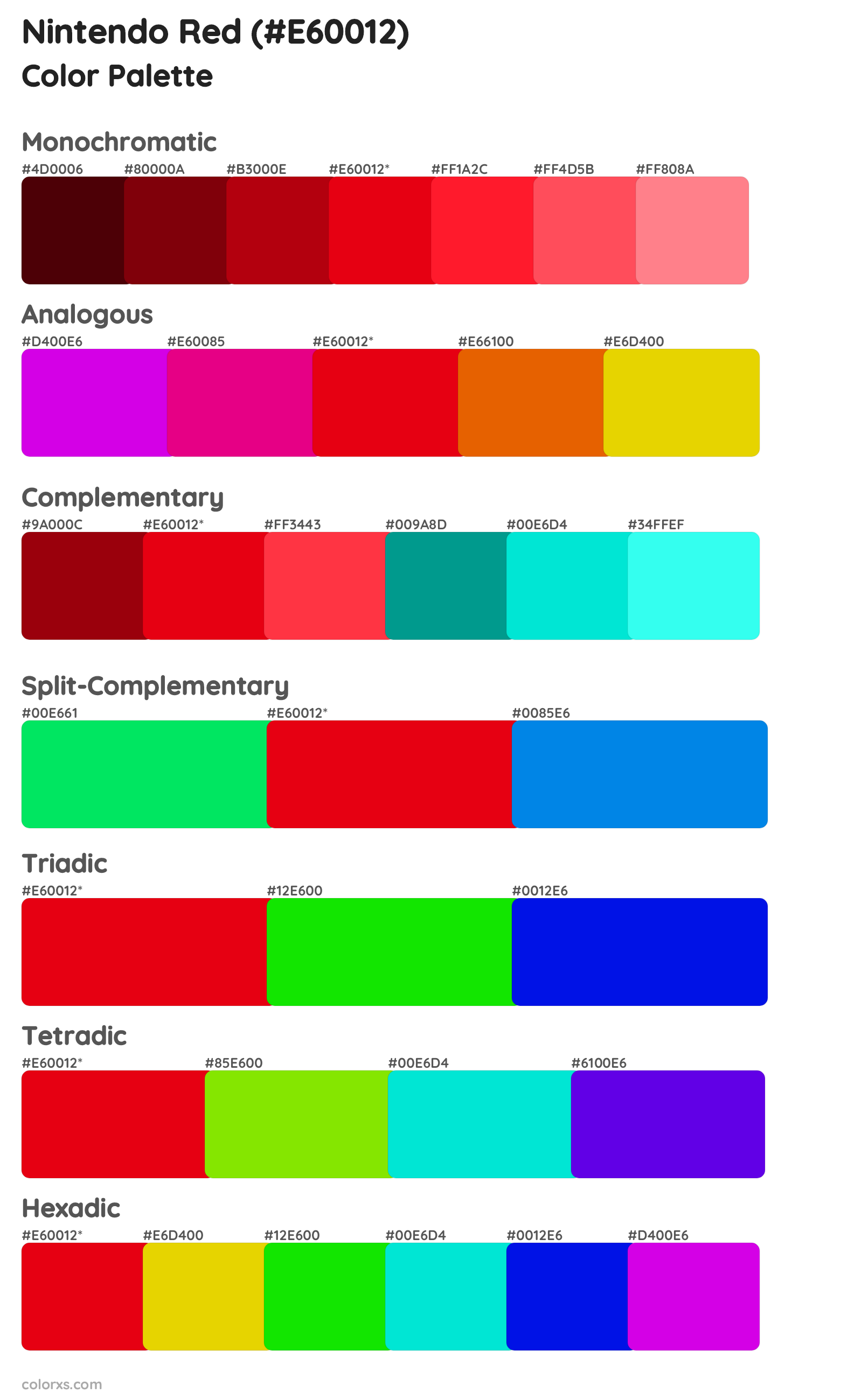 Nintendo Red Color Scheme Palettes