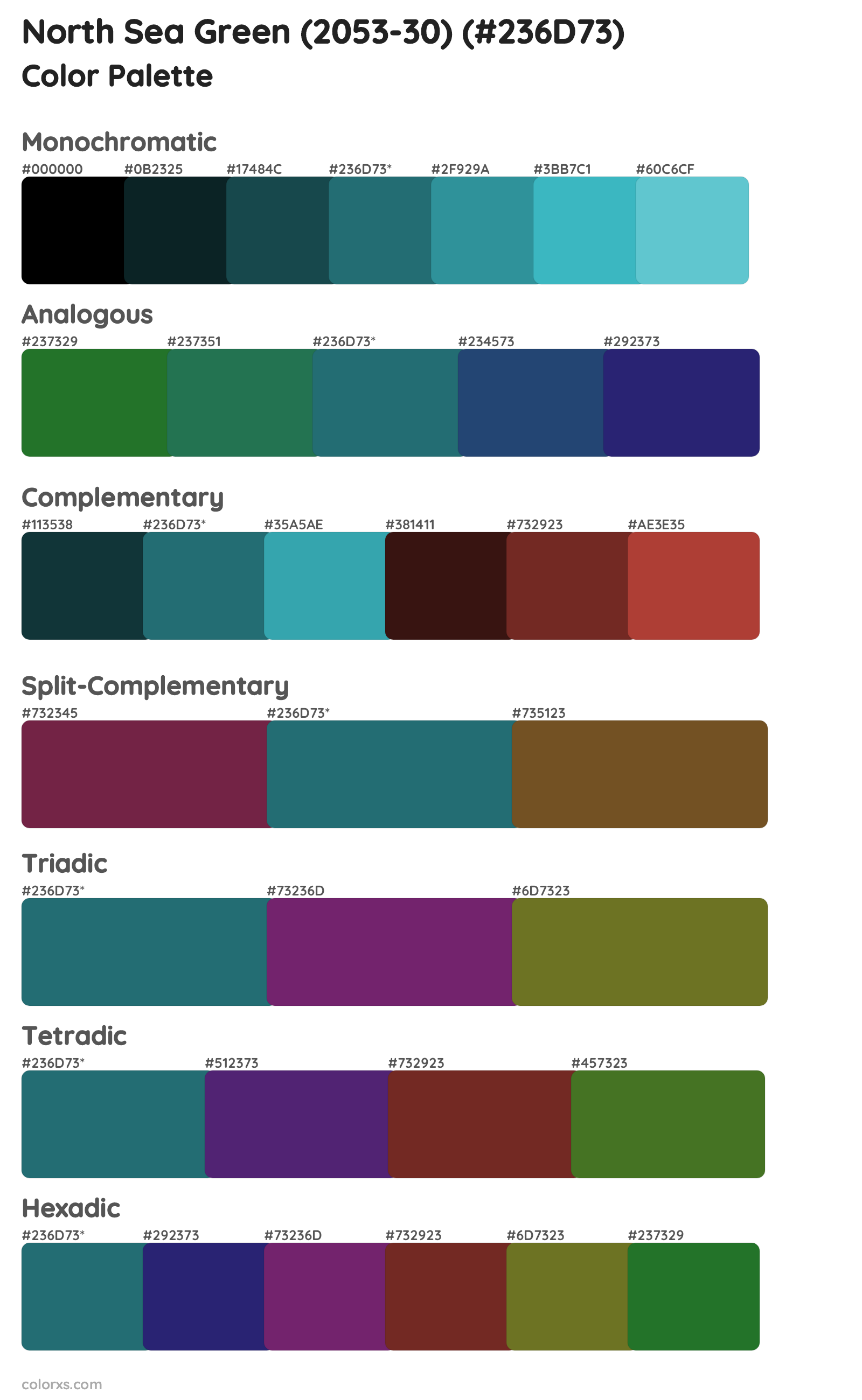 North Sea Green (2053-30) Color Scheme Palettes