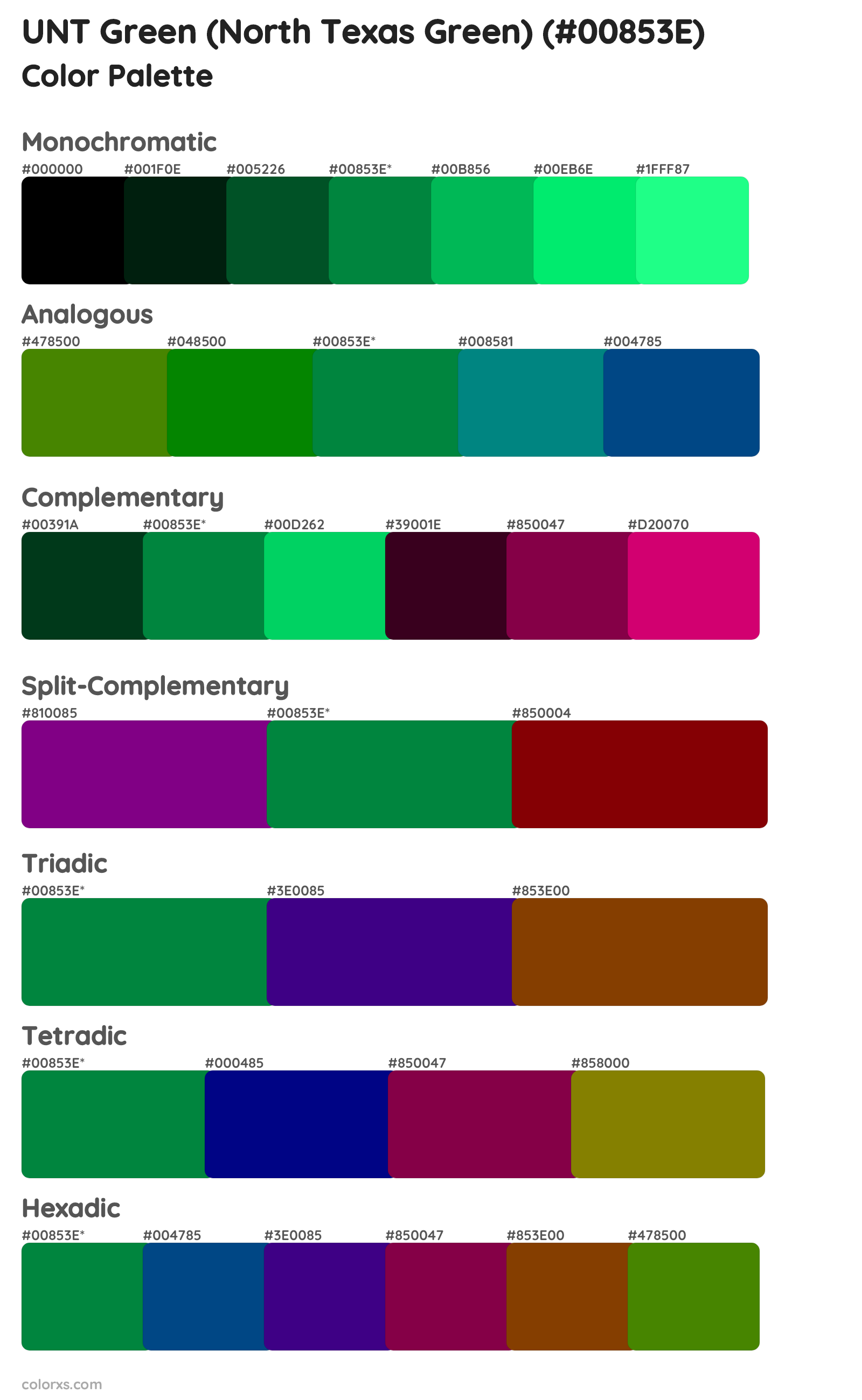 UNT Green (North Texas Green) Color Scheme Palettes