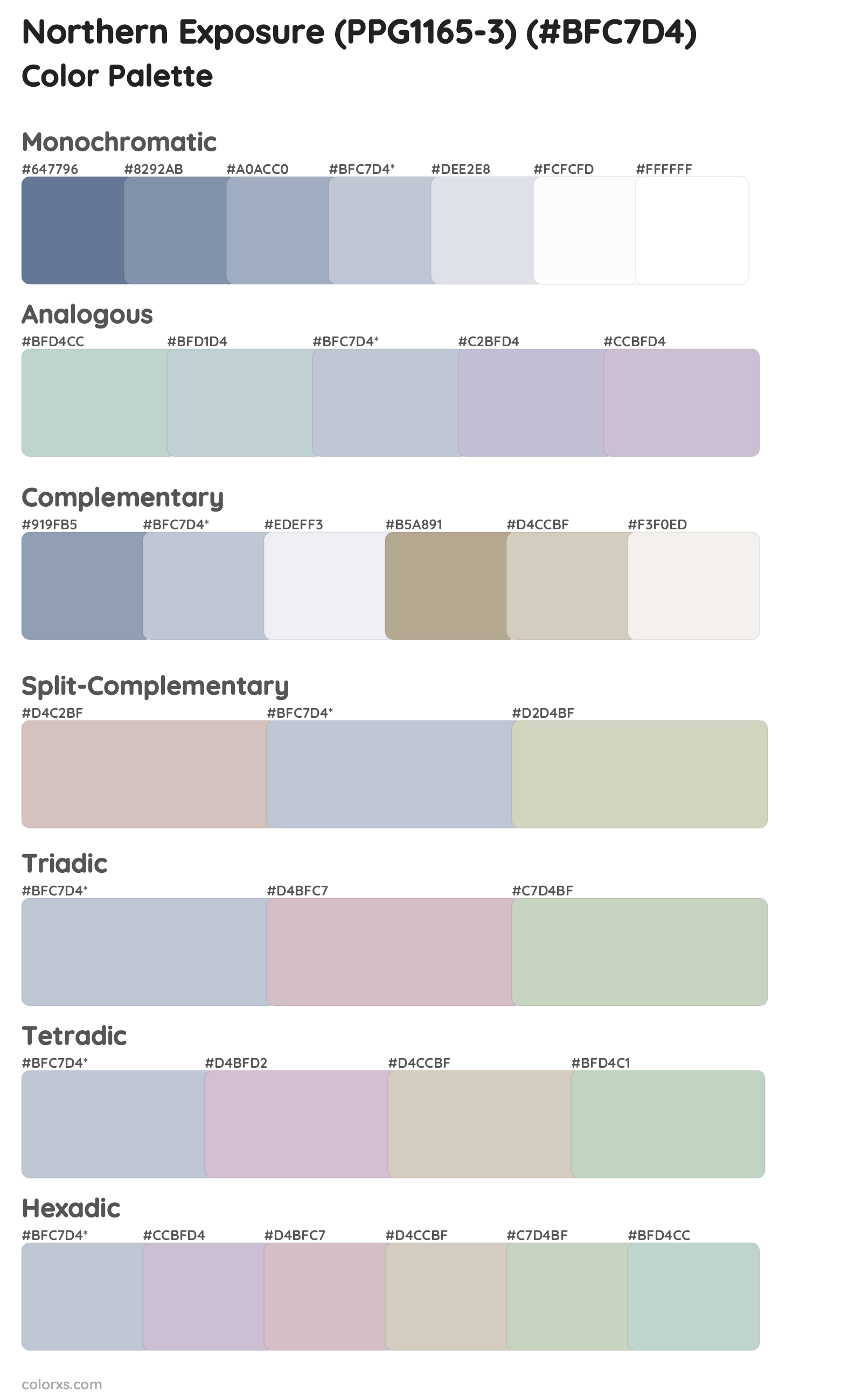 Northern Exposure (PPG1165-3) Color Scheme Palettes