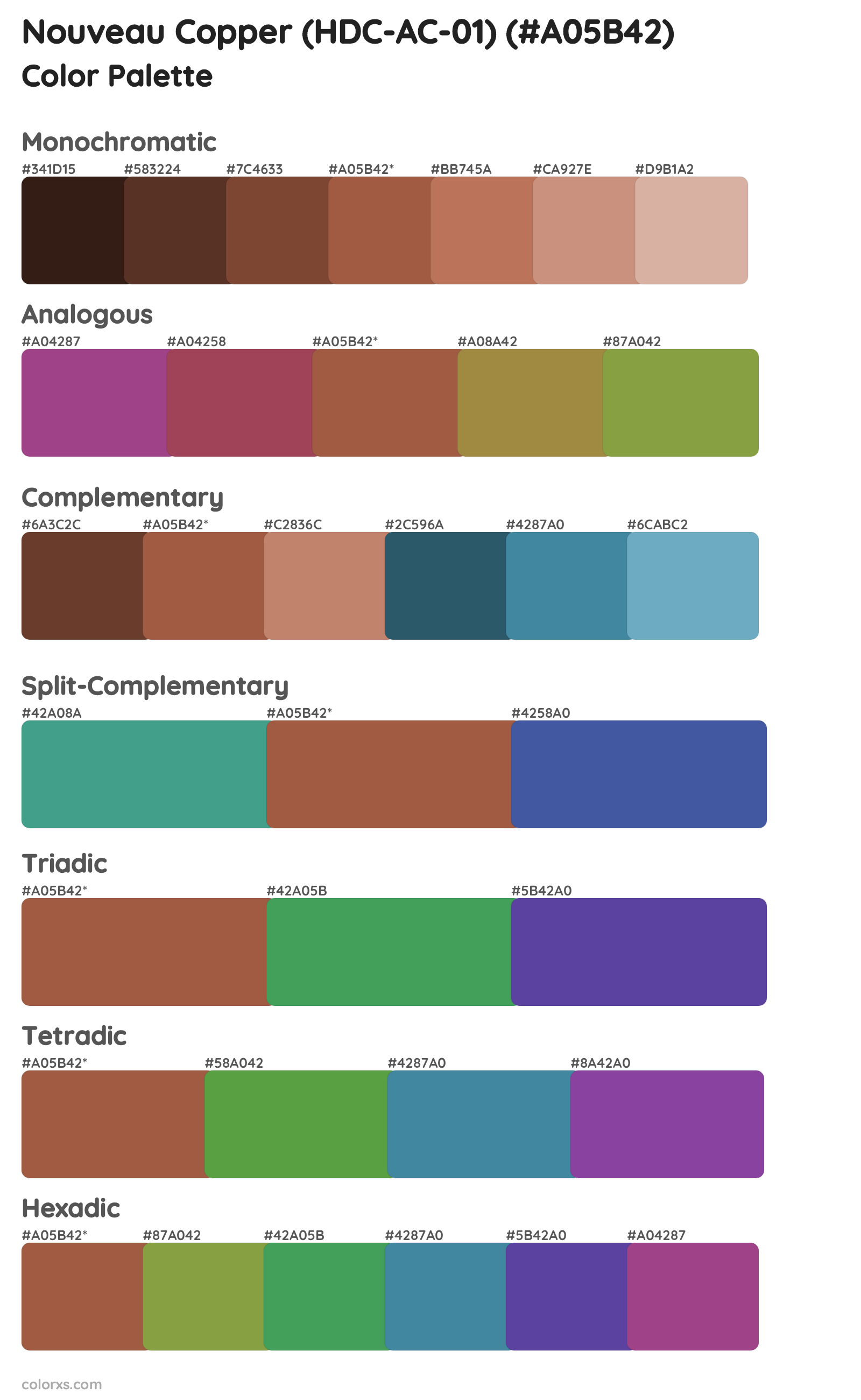 Nouveau Copper (HDC-AC-01) Color Scheme Palettes