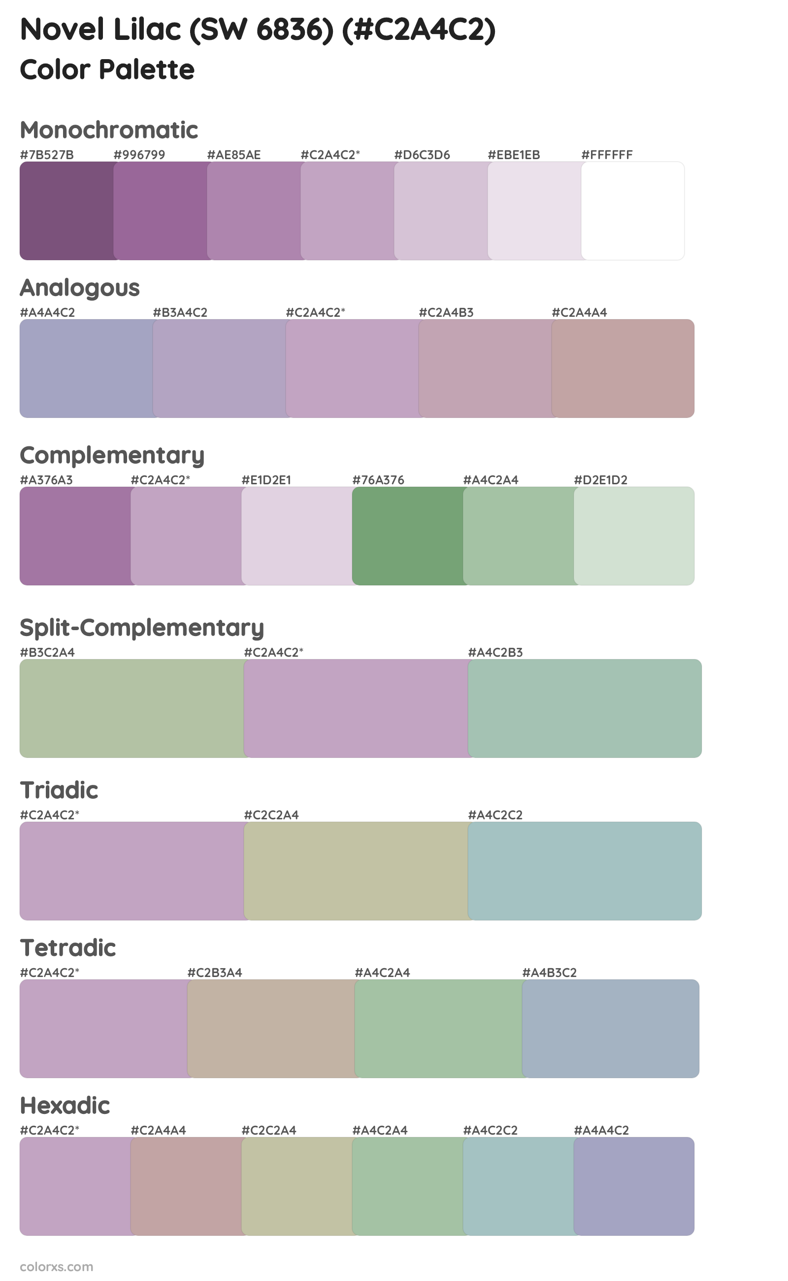 Novel Lilac (SW 6836) Color Scheme Palettes