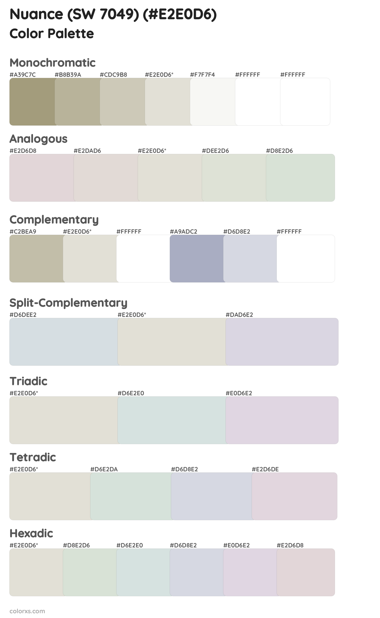 Nuance (SW 7049) Color Scheme Palettes