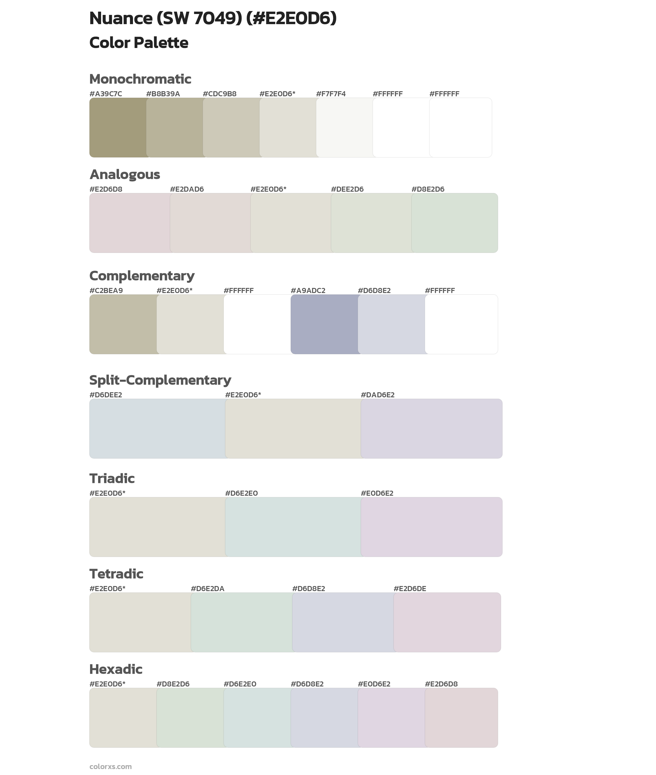 Nuance (SW 7049) Color Scheme Palettes