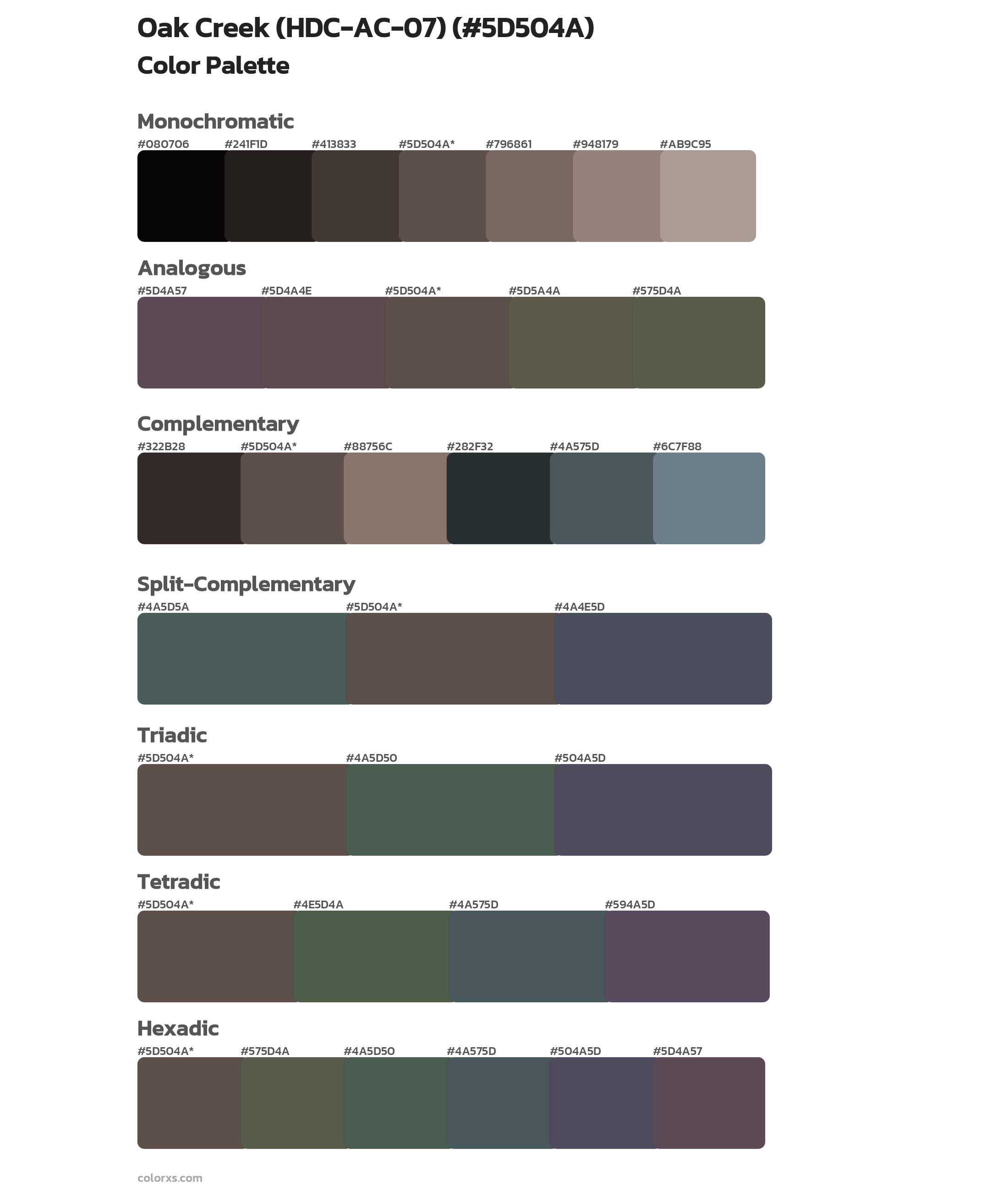 Oak Creek (HDC-AC-07) Color Scheme Palettes