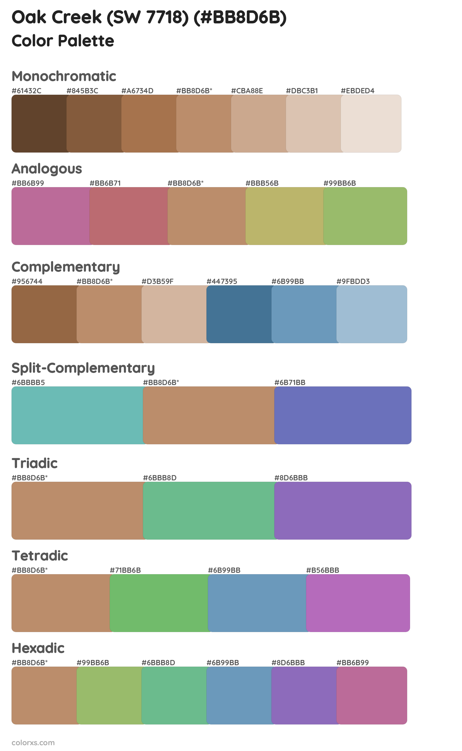 Oak Creek (SW 7718) Color Scheme Palettes