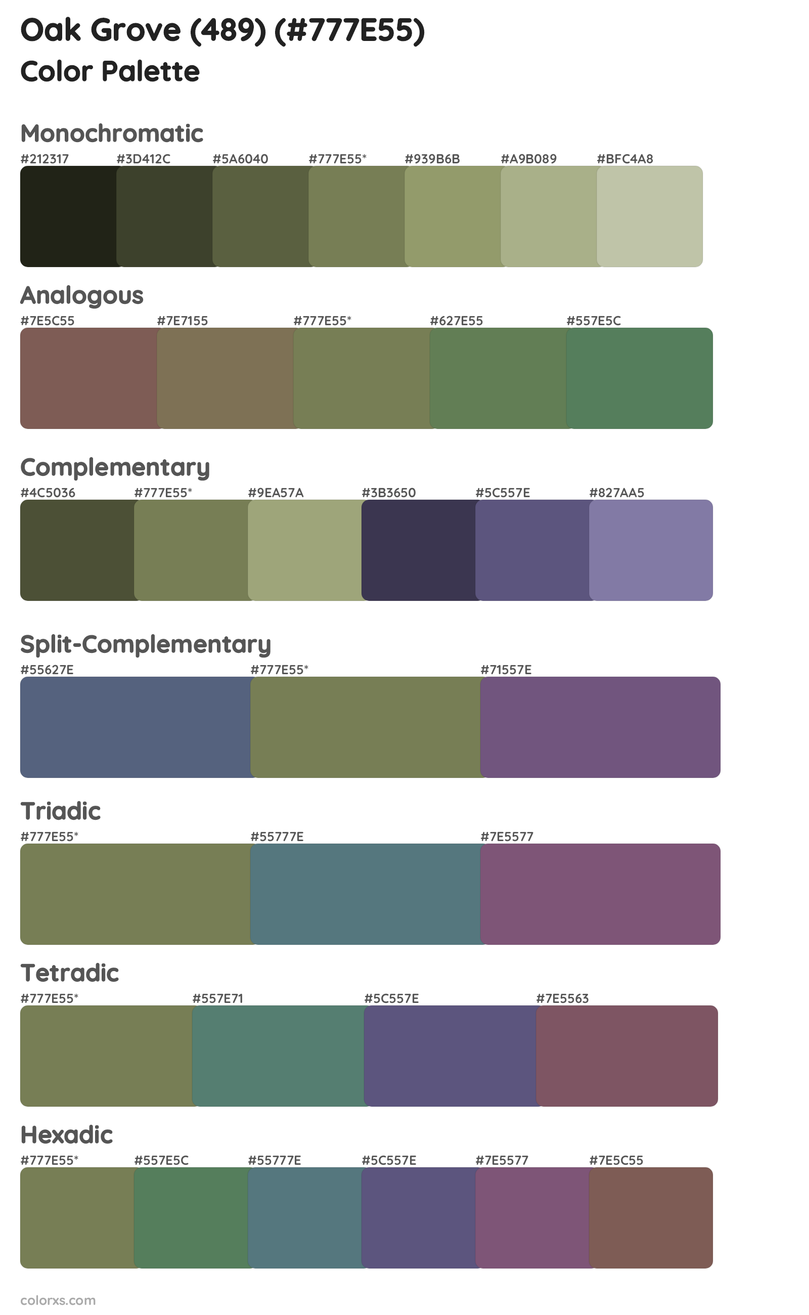 Oak Grove (489) Color Scheme Palettes