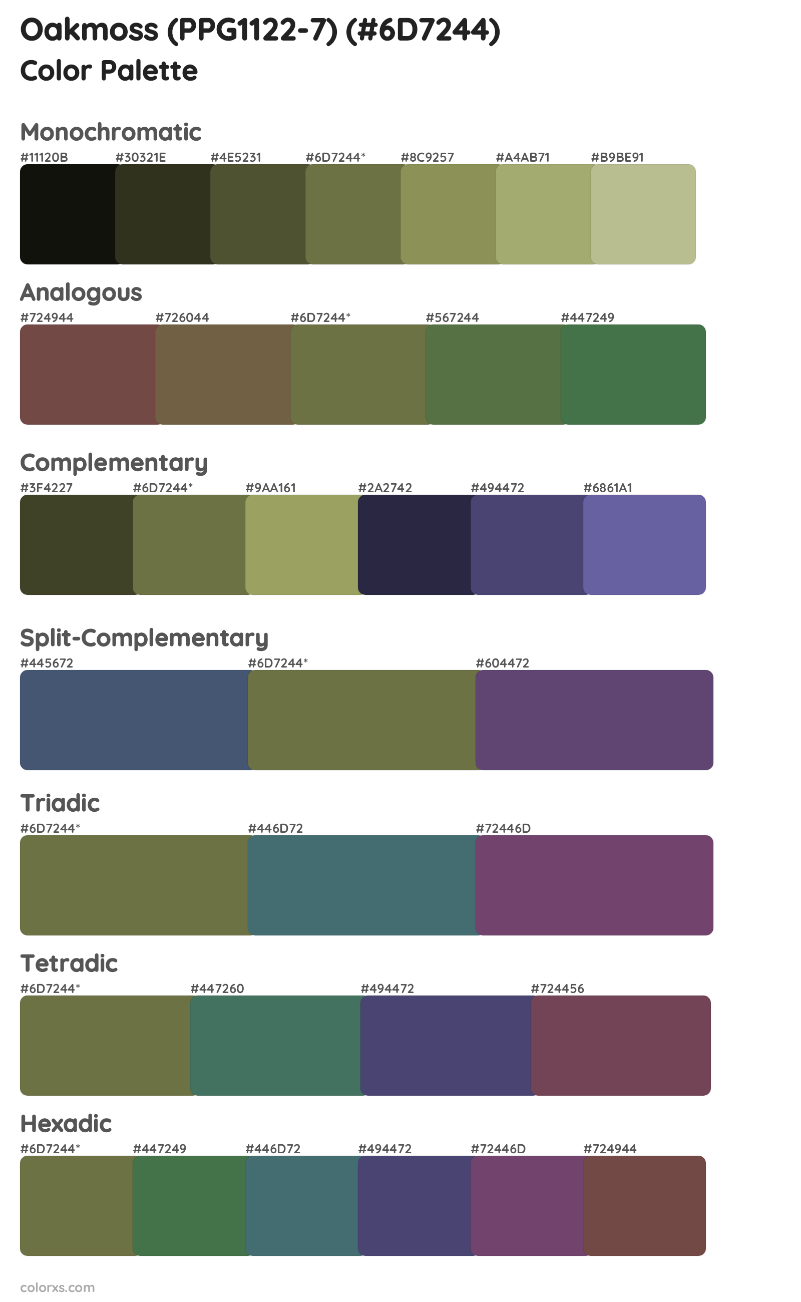Oakmoss (PPG1122-7) Color Scheme Palettes