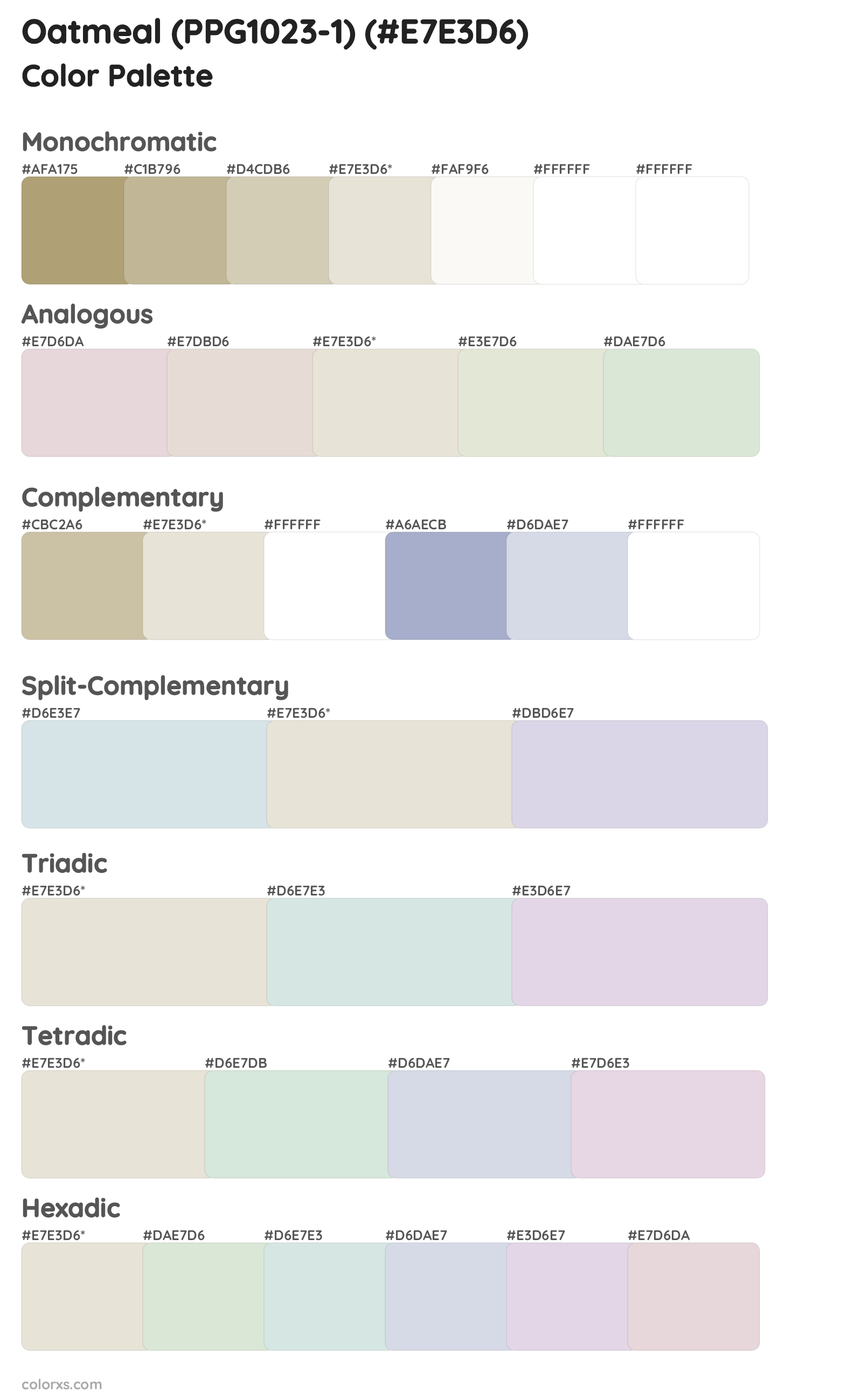 Oatmeal (PPG1023-1) Color Scheme Palettes