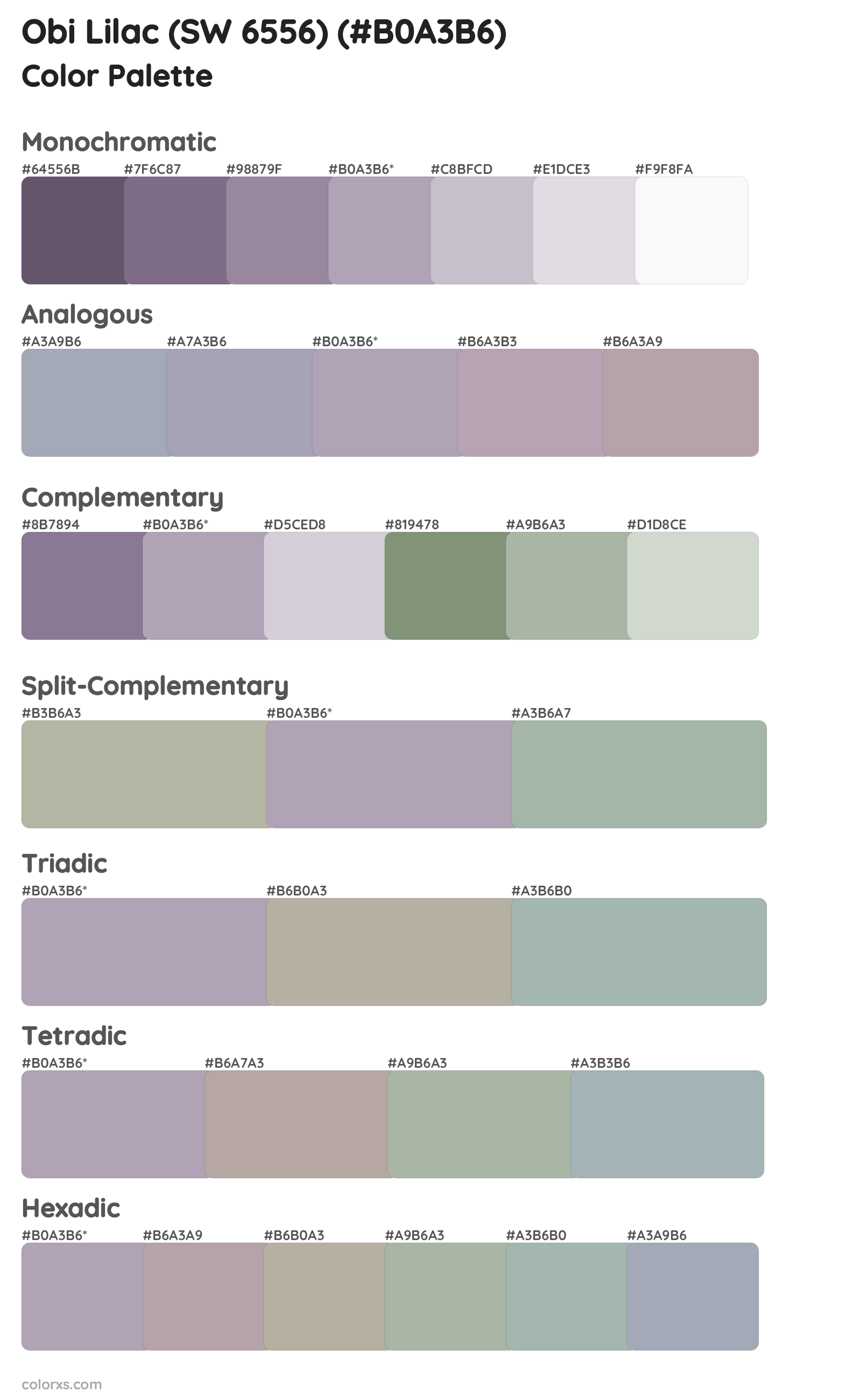 Obi Lilac (SW 6556) Color Scheme Palettes