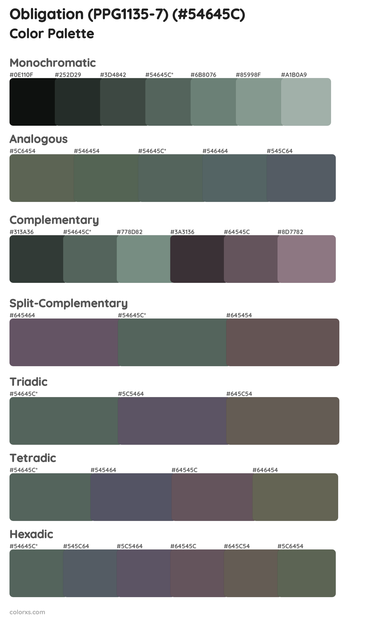 Obligation (PPG1135-7) Color Scheme Palettes