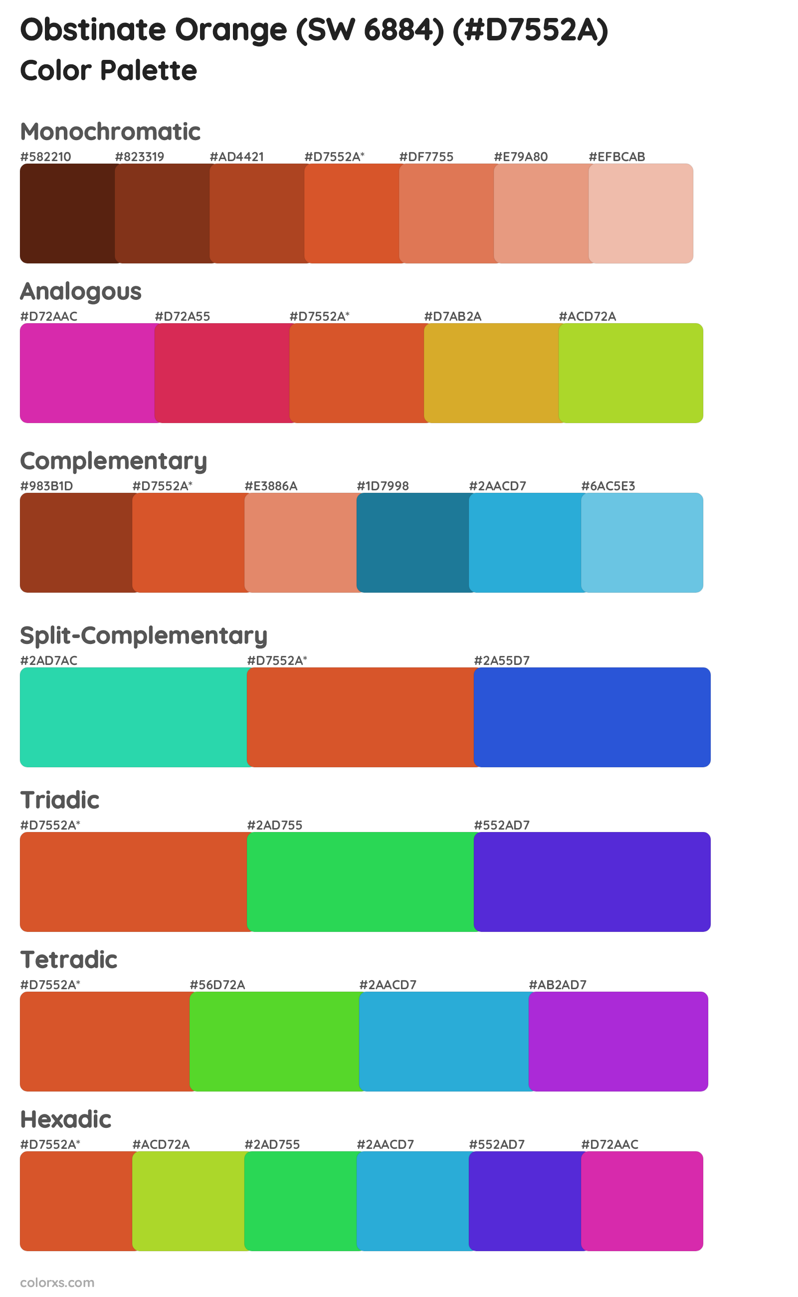 Obstinate Orange (SW 6884) Color Scheme Palettes