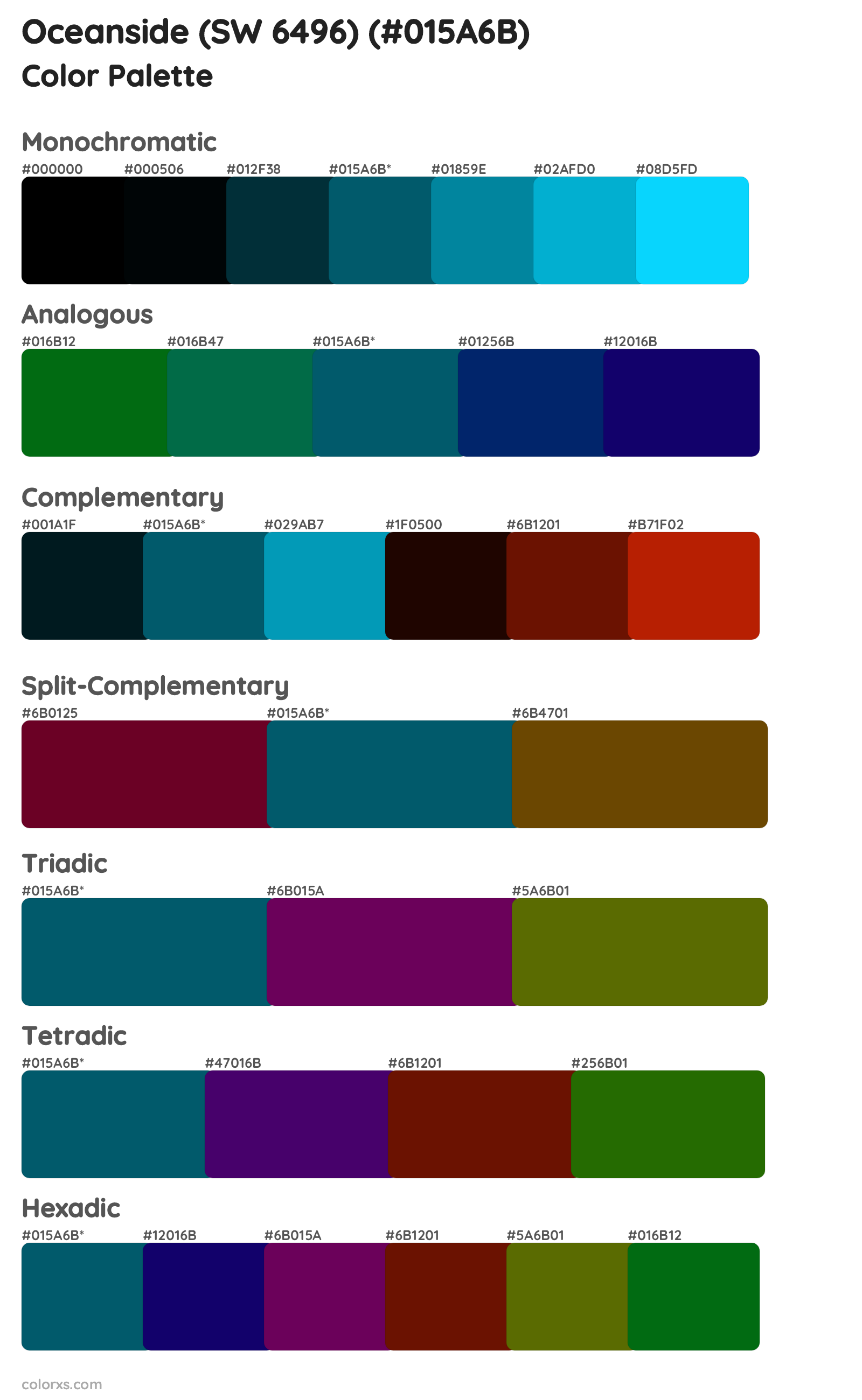 Oceanside (SW 6496) Color Scheme Palettes