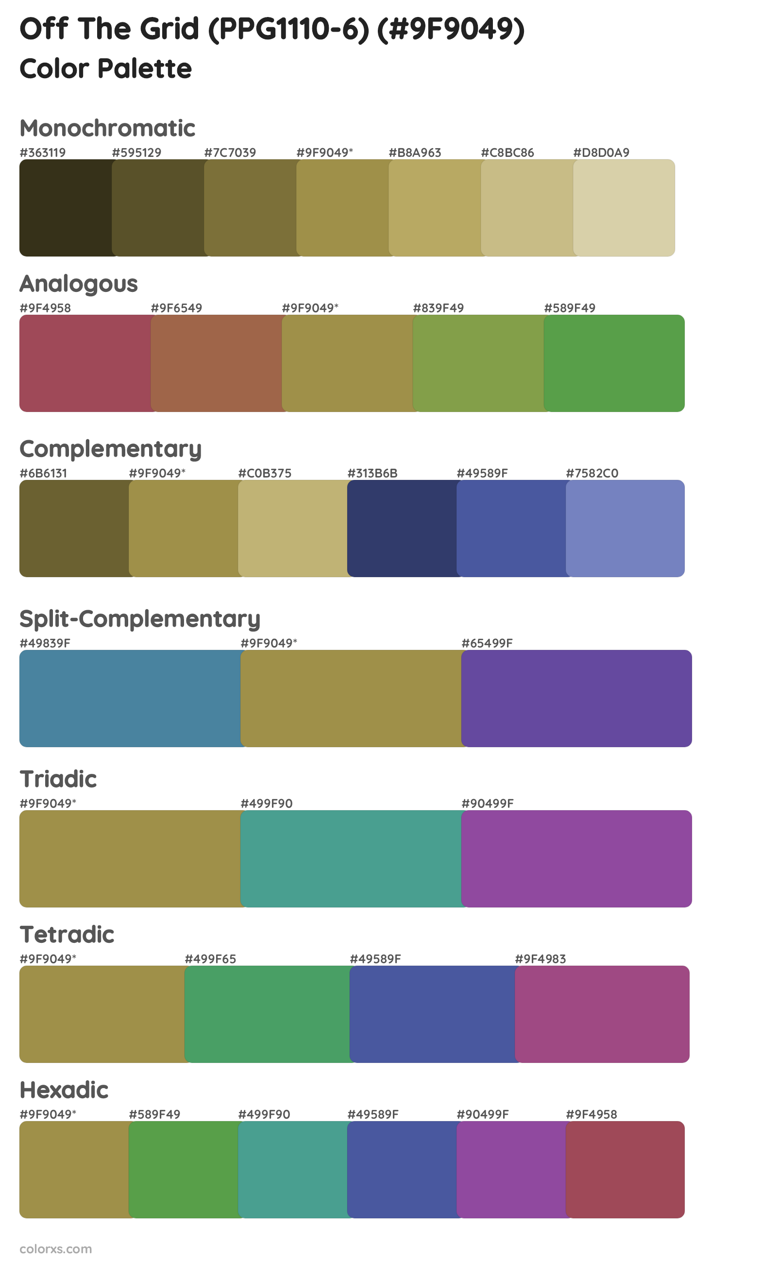 Off The Grid (PPG1110-6) Color Scheme Palettes