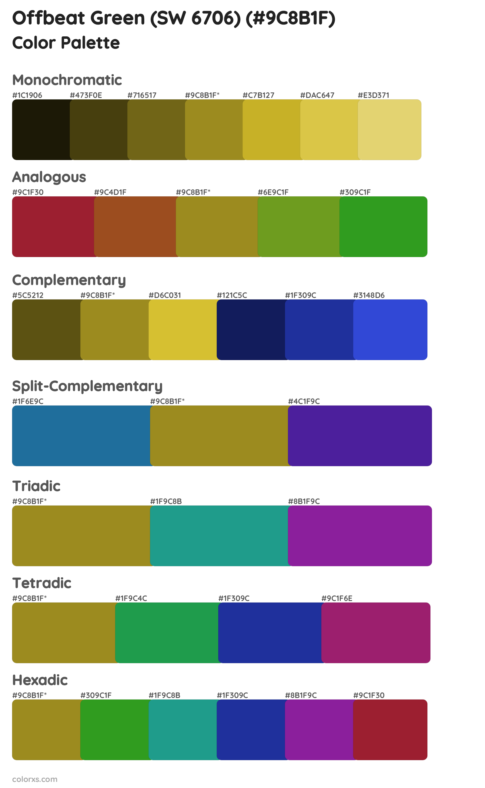 Offbeat Green (SW 6706) Color Scheme Palettes