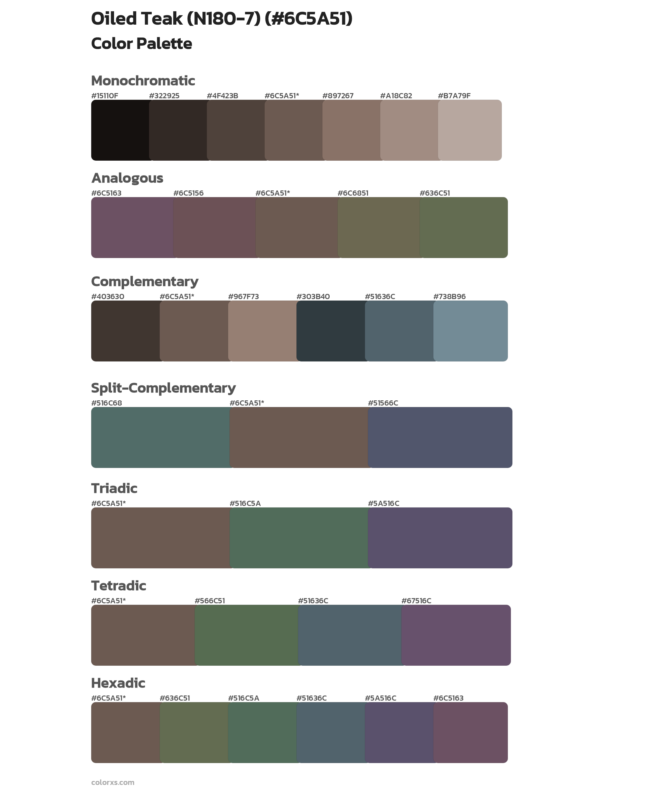 Oiled Teak (N180-7) Color Scheme Palettes