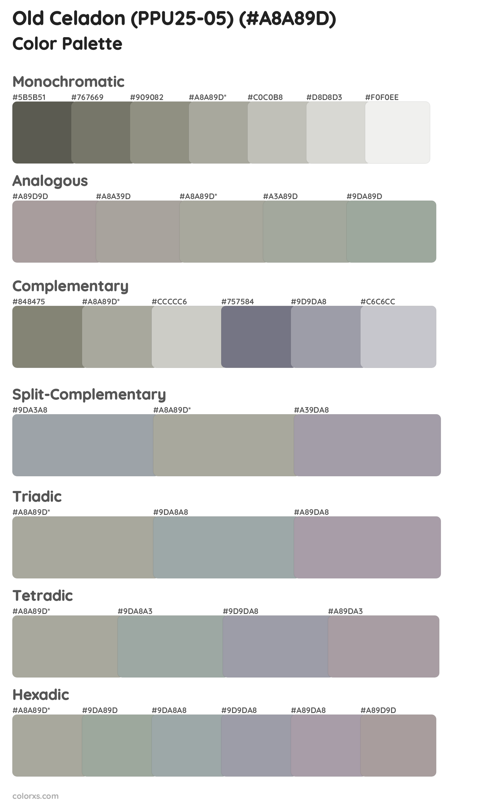 Old Celadon (PPU25-05) Color Scheme Palettes