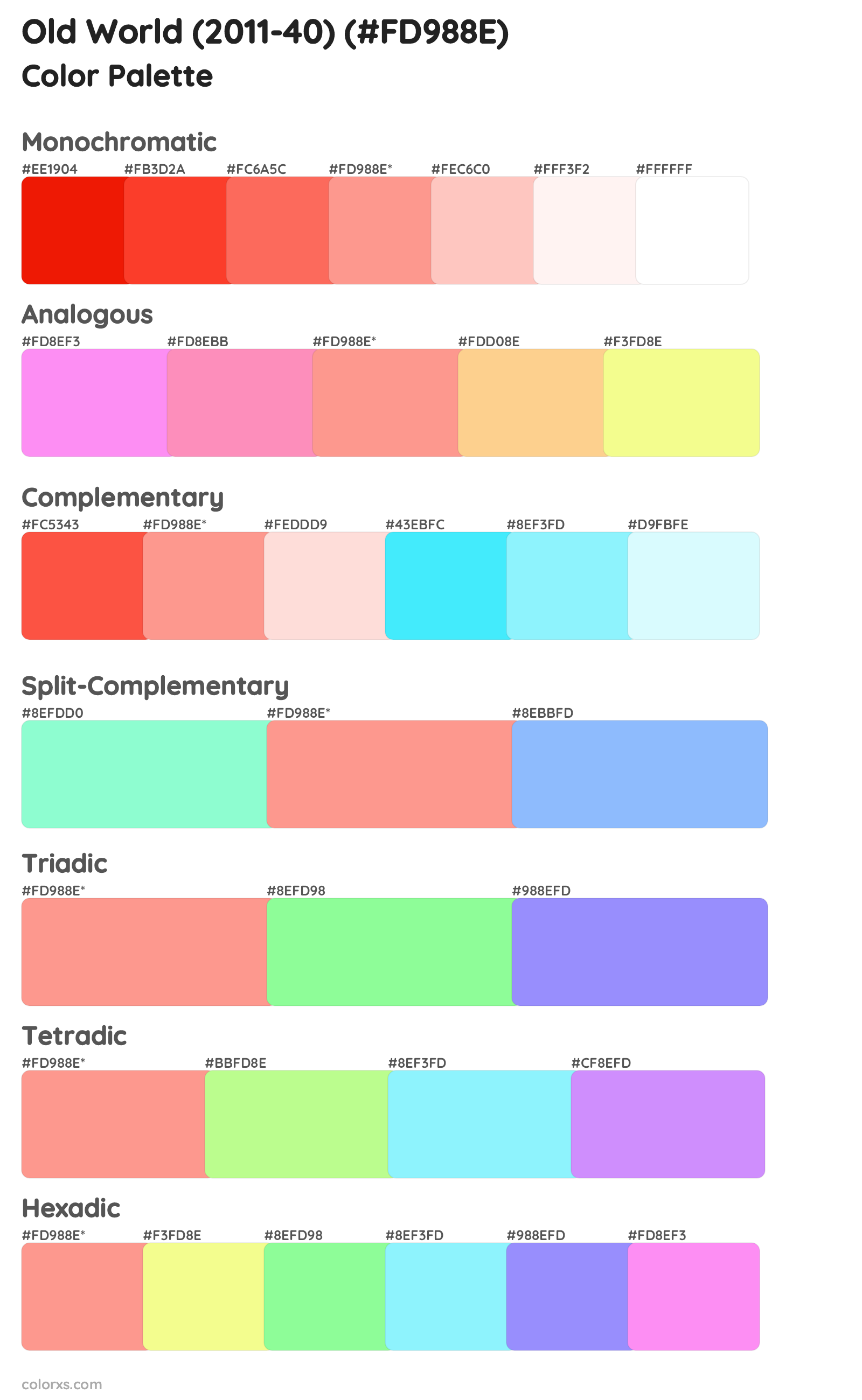 Old World (2011-40) Color Scheme Palettes