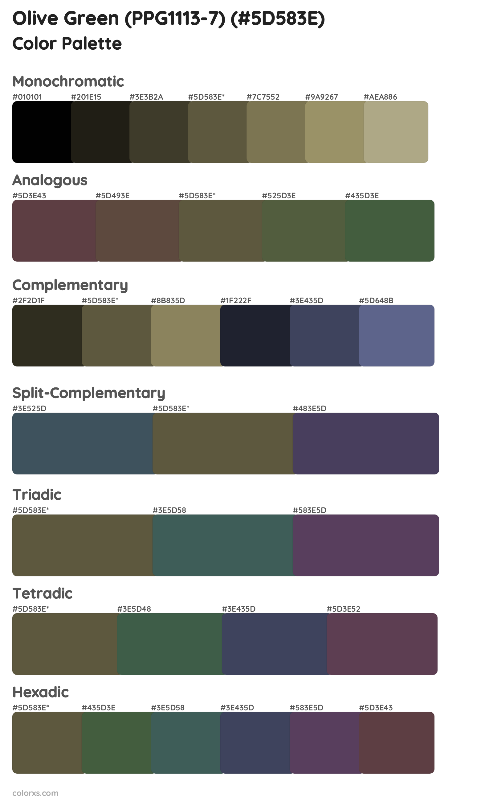 Olive Green (PPG1113-7) Color Scheme Palettes