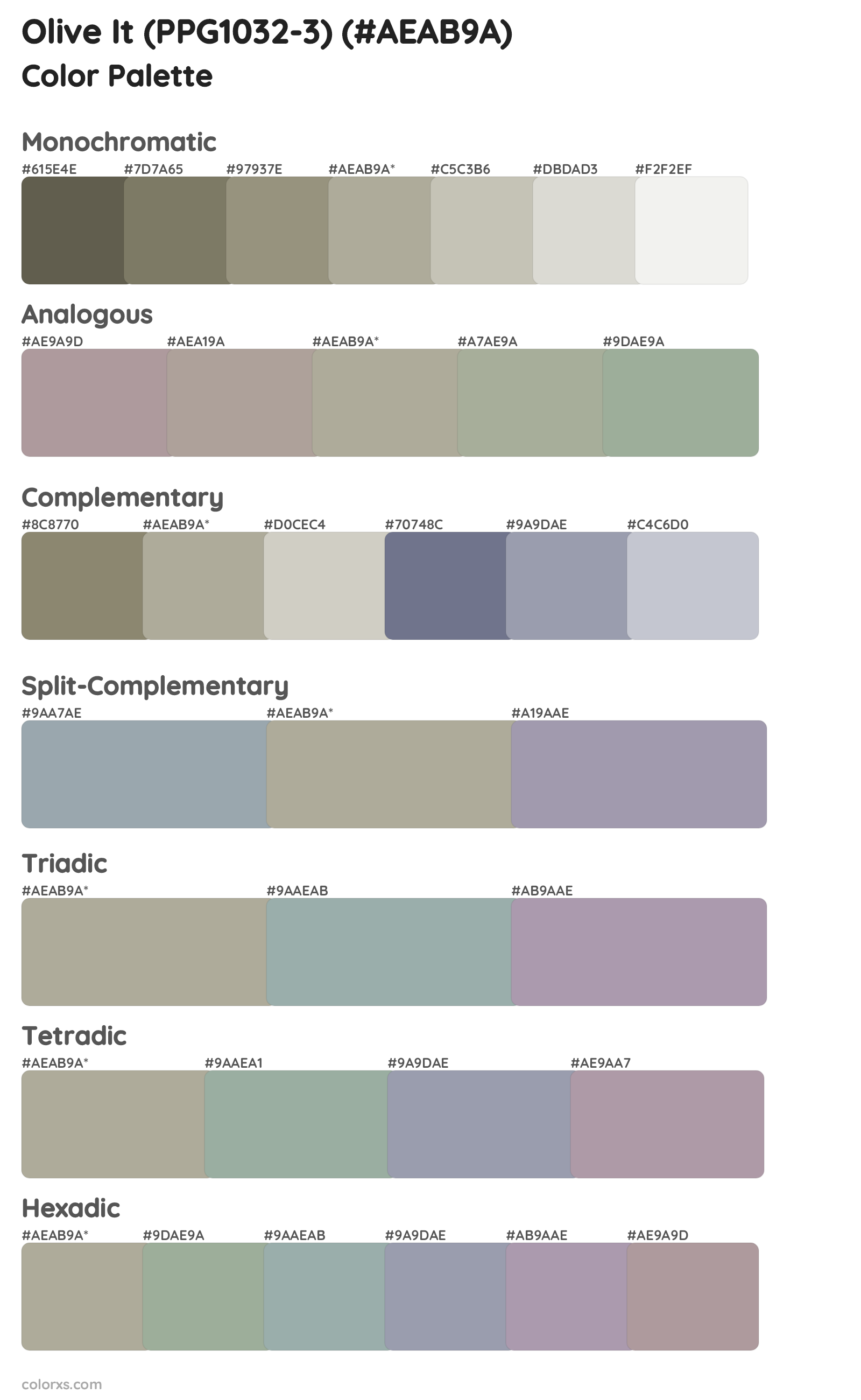 Olive It (PPG1032-3) Color Scheme Palettes