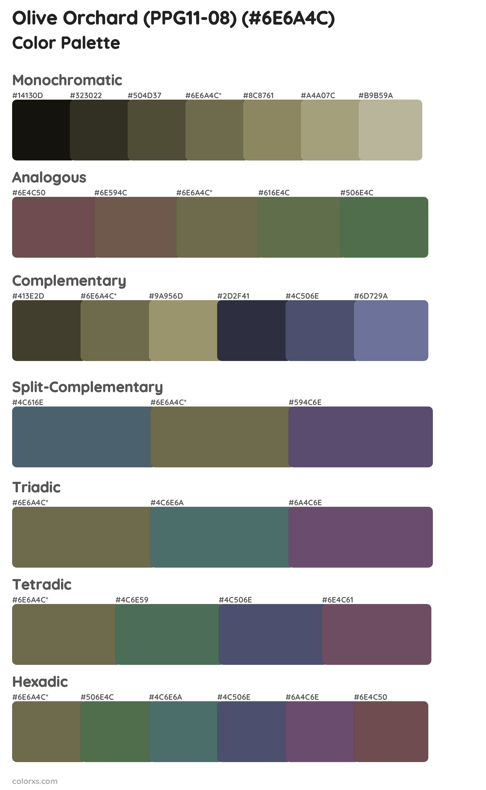 Olive Orchard (PPG11-08) Color Scheme Palettes