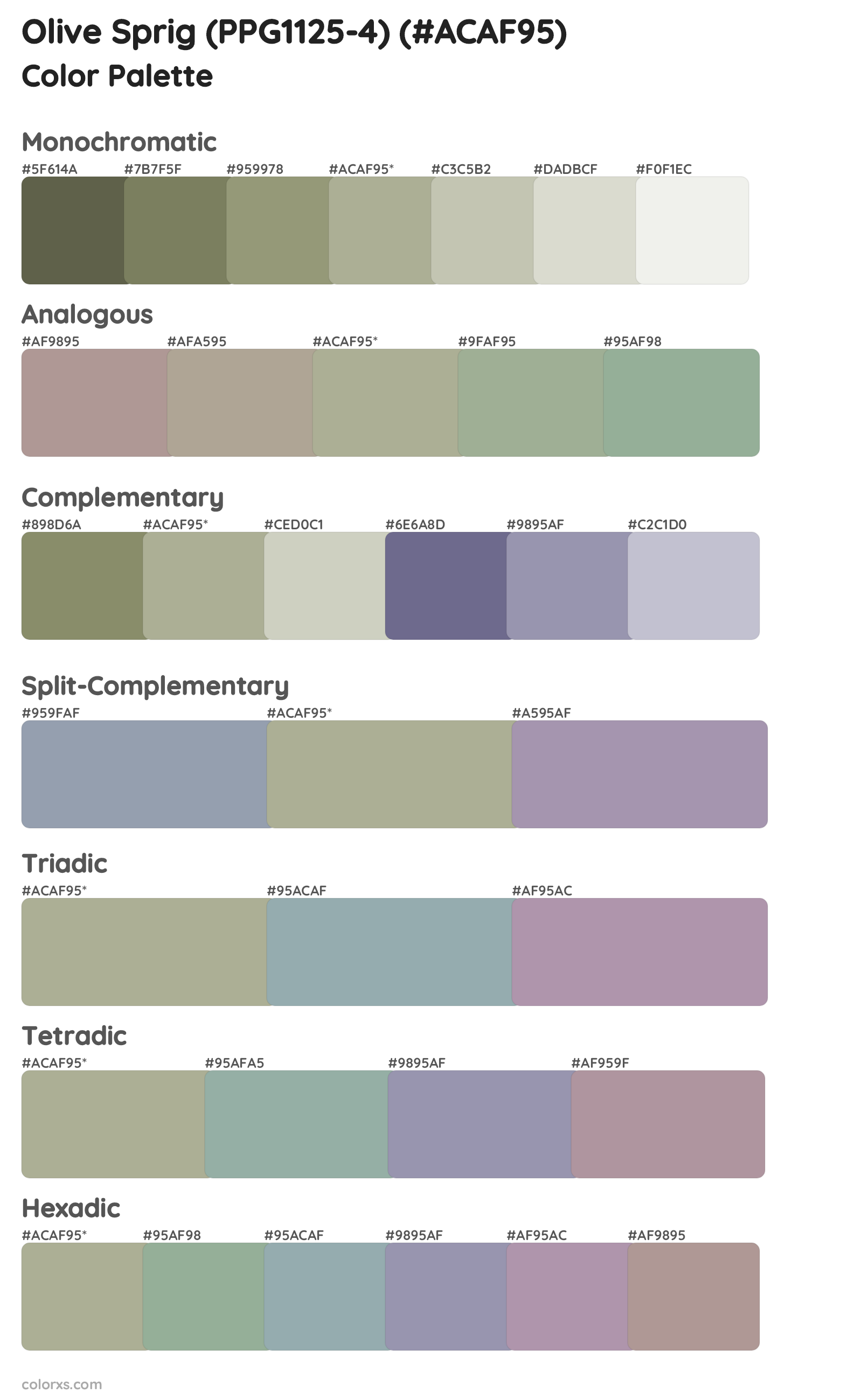 Olive Sprig (PPG1125-4) Color Scheme Palettes