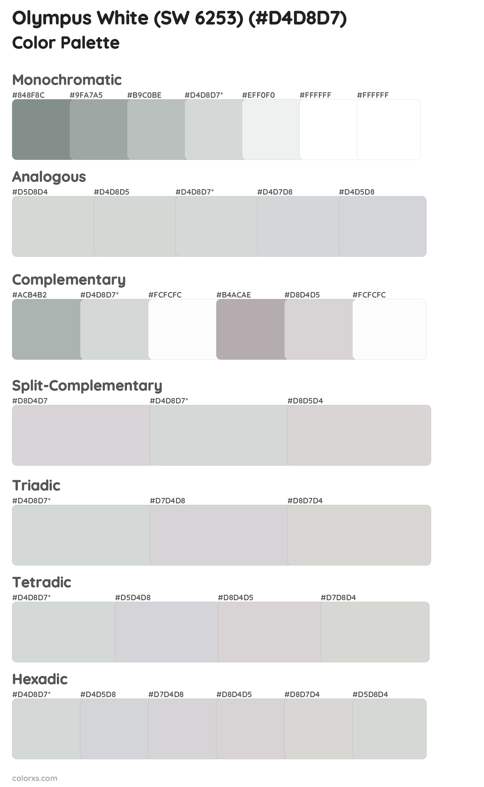 Olympus White (SW 6253) Color Scheme Palettes