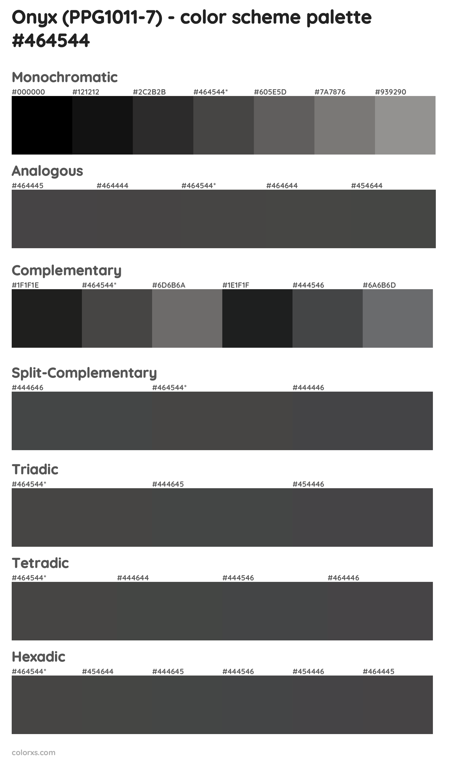 Onyx (PPG1011-7) Color Scheme Palettes