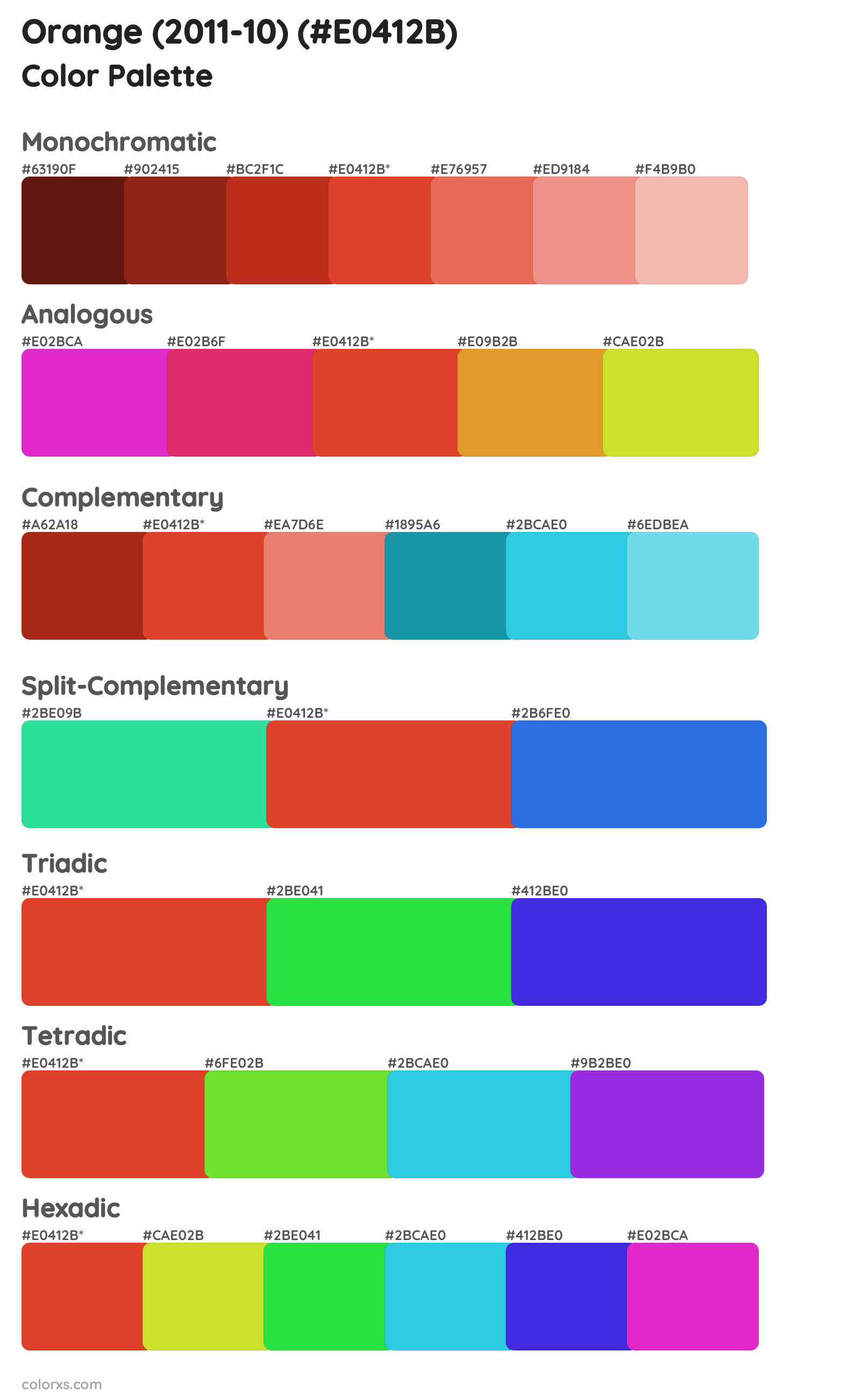 Orange (2011-10) Color Scheme Palettes