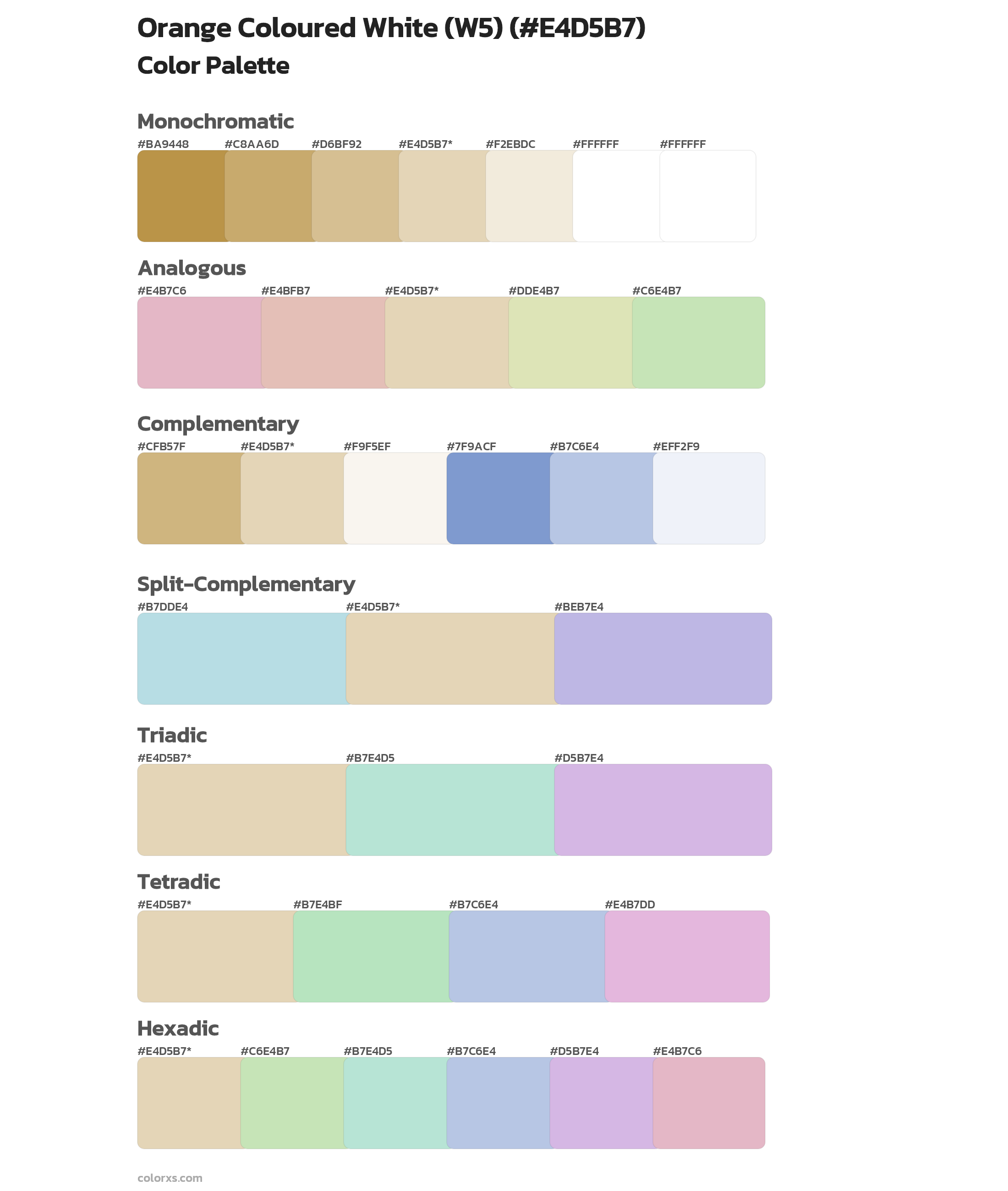 Orange Coloured White (W5) Color Scheme Palettes